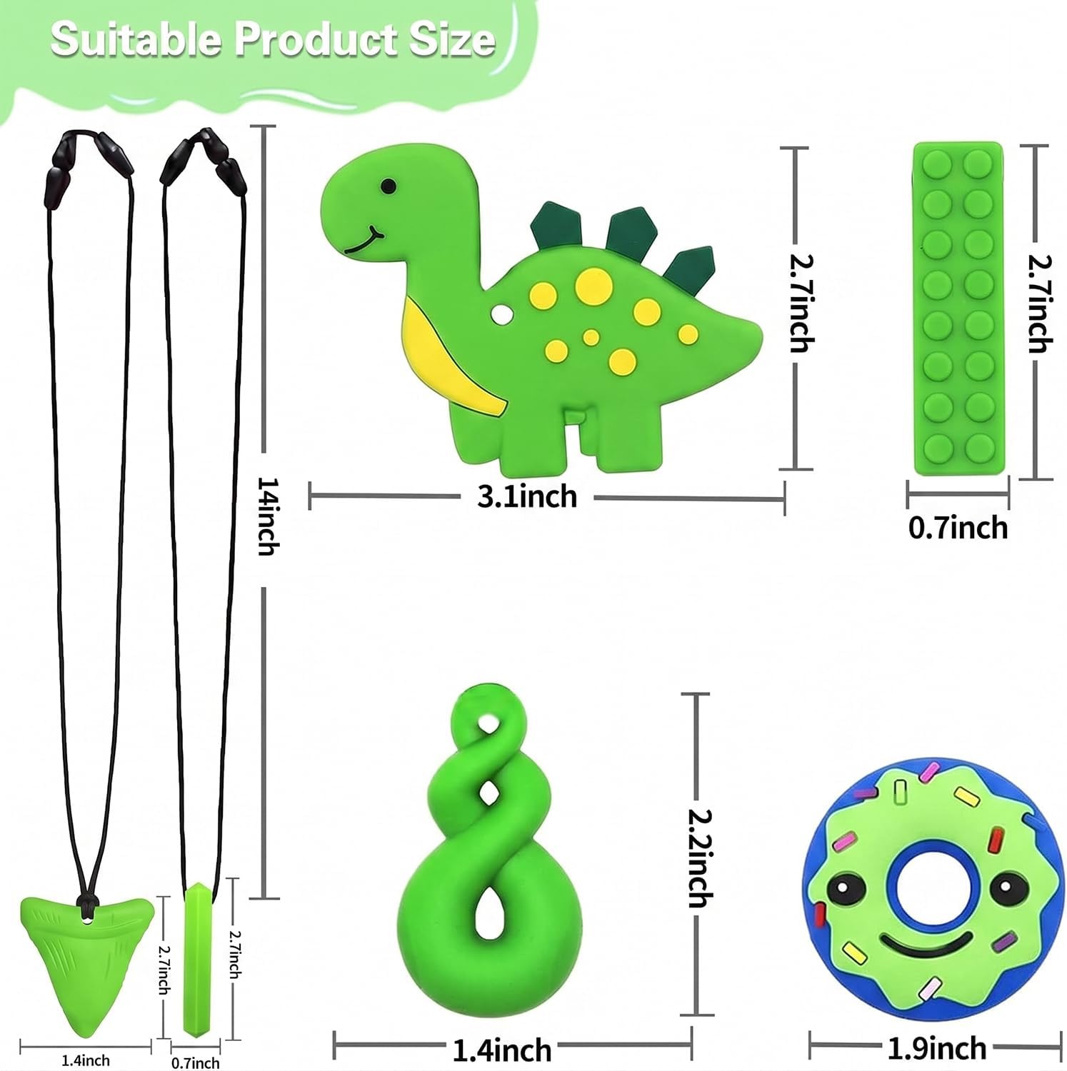 Detalle de 6PCS Sensory Chew Necklace: Food-Grade Silicone Teether For Kids and Toddlers