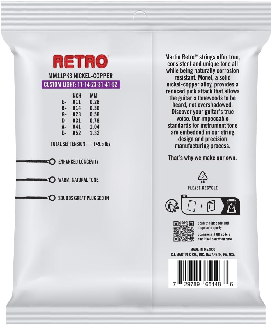 Detalle 2 de Martin 41Y23MM11PK3 Retro Monel-snaren voor akoestische gitaar, 11-52