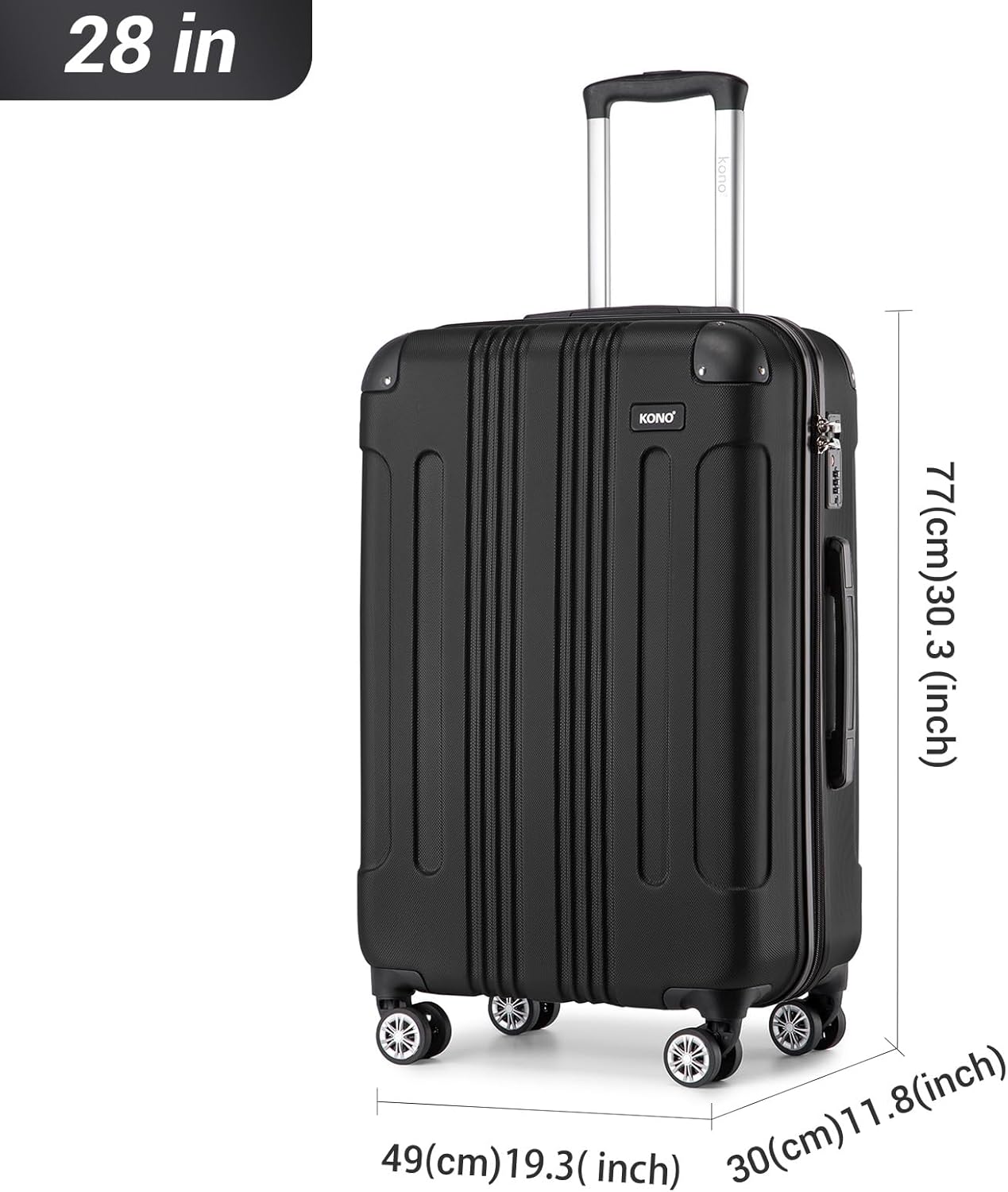 Thumbnail 1 de Kono 28 Inch Large ABS+PC Hard Shell Suitcase with 4-Wheel Spinner (Black)