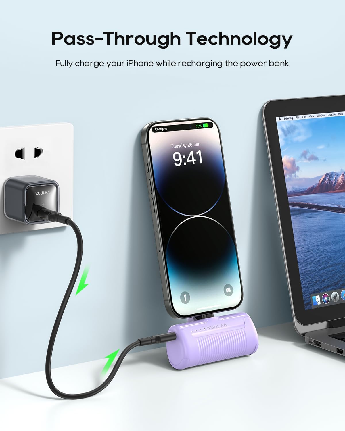 Thumbnail 3 de Kuulaa Mini Power Bank (4500mAh) with built-in iOS plug for iPhone—lipstick-sized portable charger