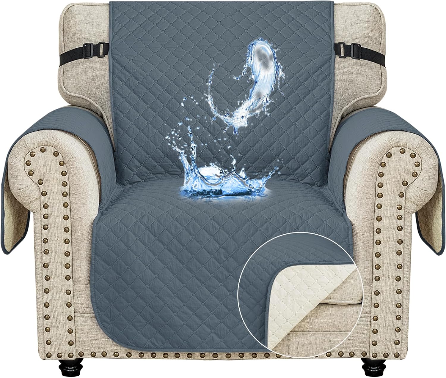 Detalle de Ystyle Trapuntato Natalizio Copridivano 1 posto con braccioli Estivo impermeabile antigraffio per gatti e cani, blu grigio