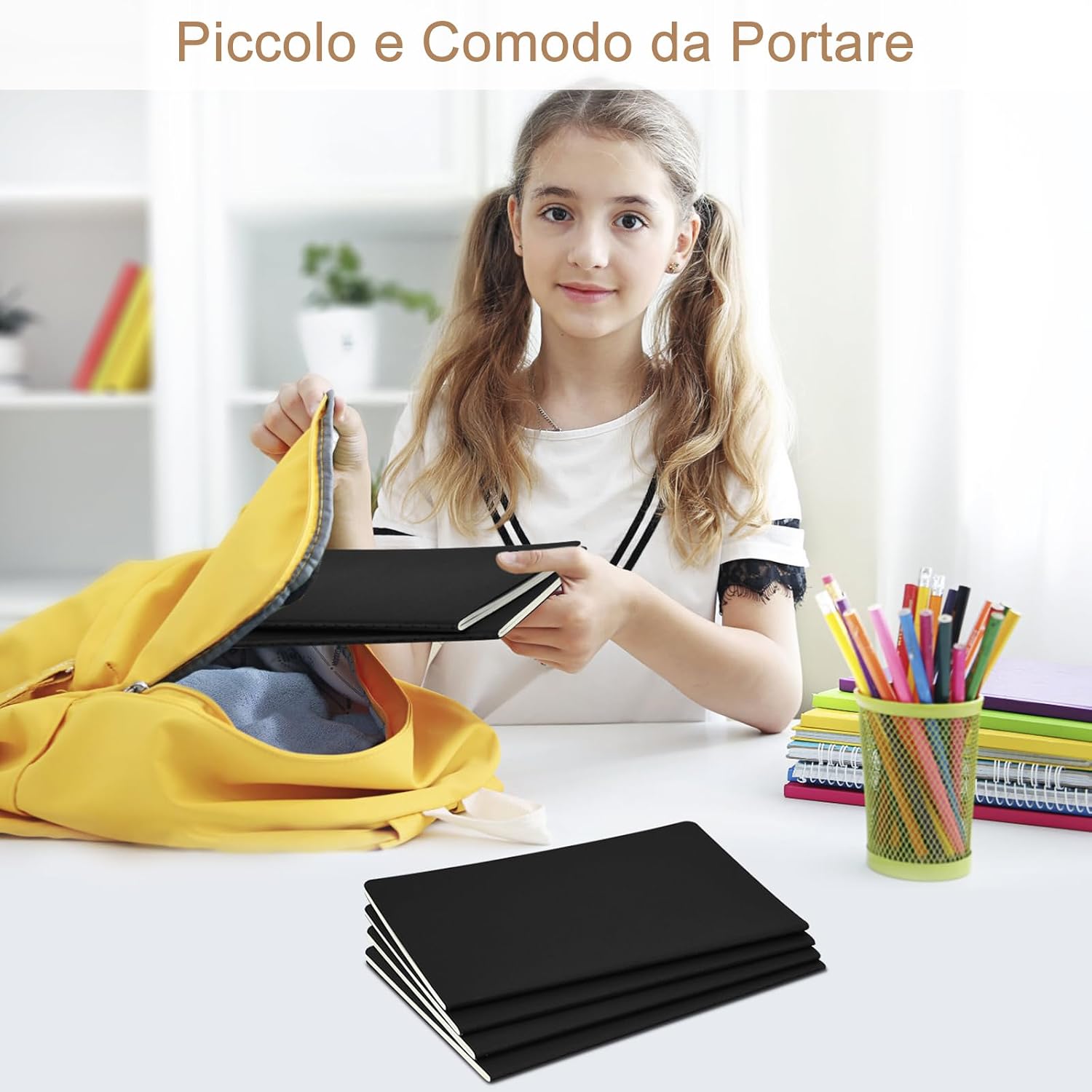 Detalle de ZCZN-Quaderno Appunti A5 – Confezione da 5 Quaderni, 30 Fogli/60 Pagine, Angoli Arrotondati, Rilegatura a filo, Nero