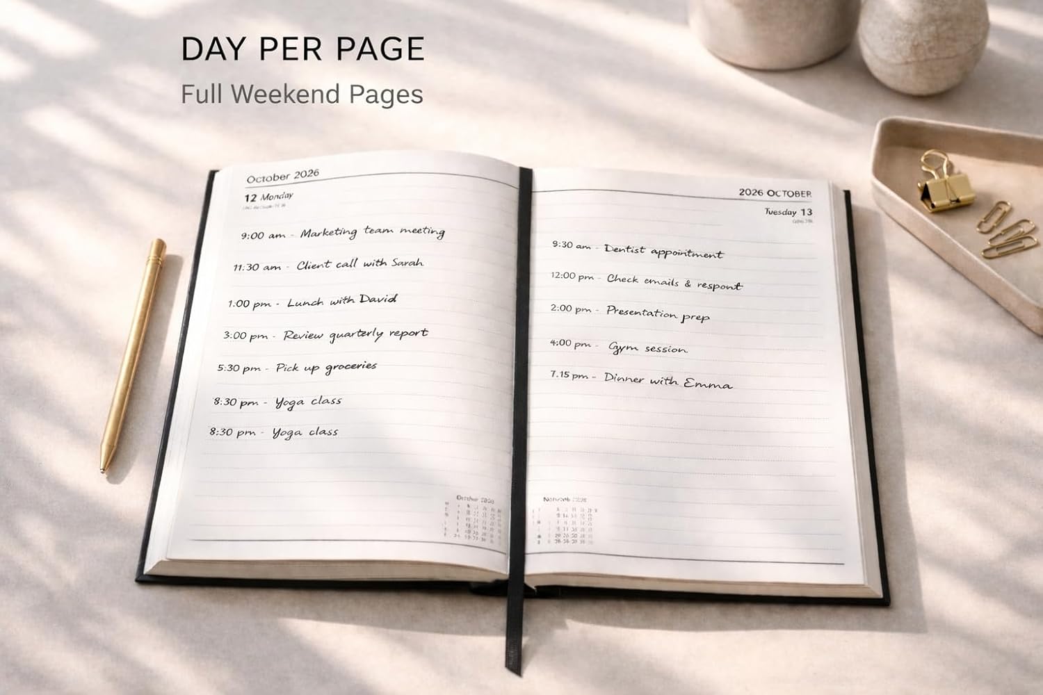 Thumbnail 1 de 2026 Top Sale A4 Day Per Page Hard Cover Diary with Ribbon Bookmark (Black) – daily planner & notes pages