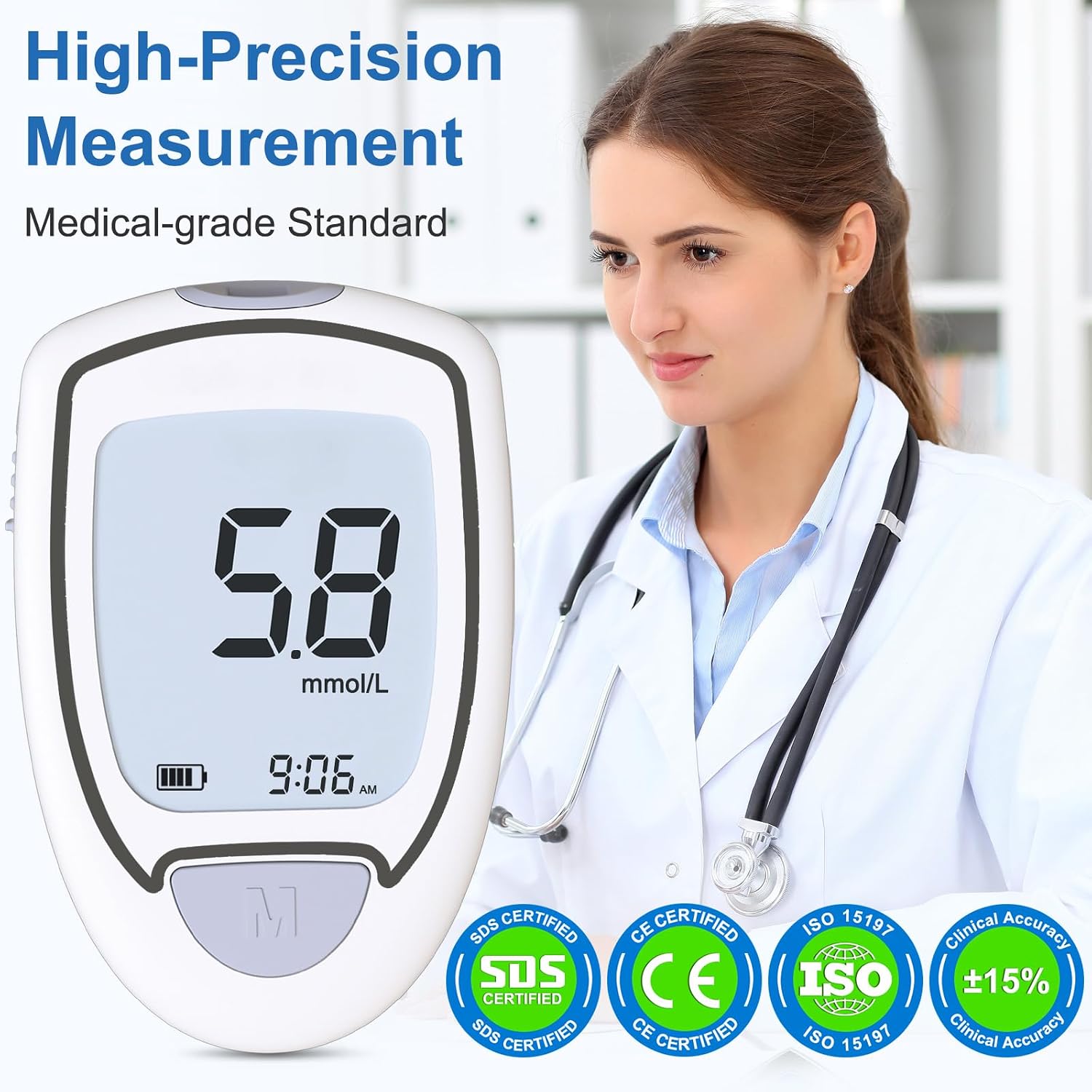 Detalle de CAKRNPS G-427B Blood Glucose Meter Kit, 50 Strips, Auto-Eject, No Coding