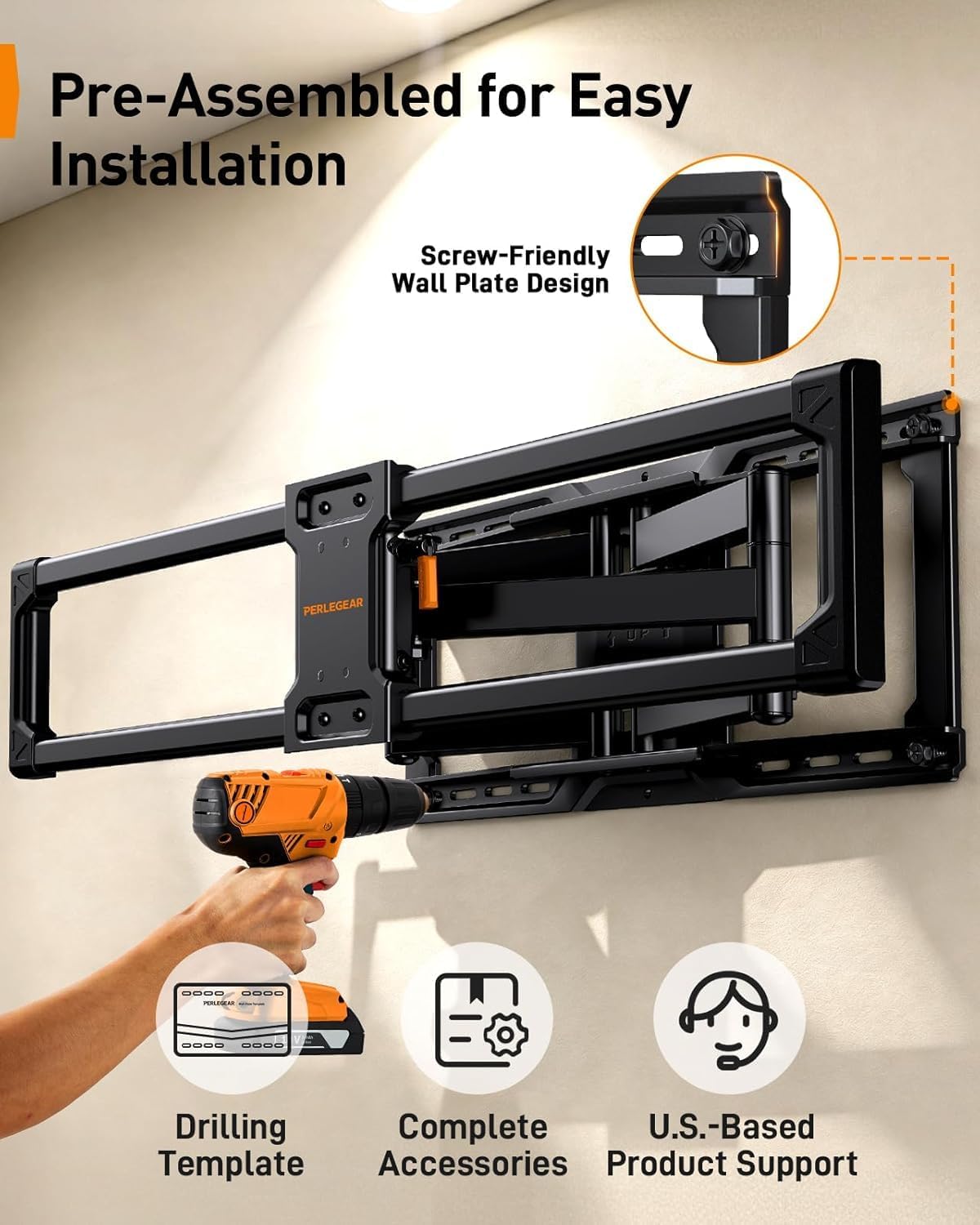 Thumbnail 6 de Perlegear PGTVM69B-XLF-US Full-Motion TV Wall Mount for 55–120-Inch TVs