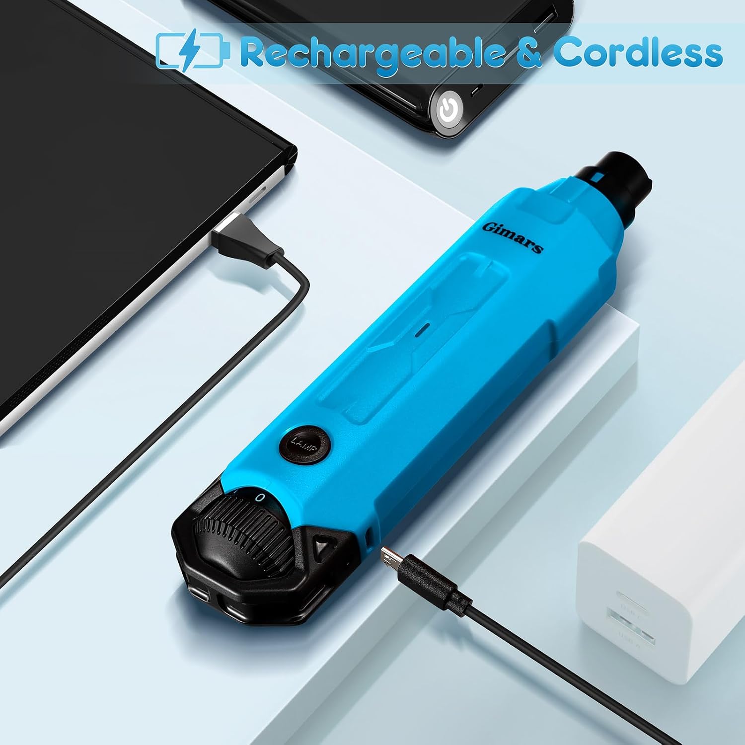 Detalle de Gimars Krallenschleifer für Hunde 6-Gang mit 2 LED-Licht – leise, 12000 RPM, USB-Aufladung