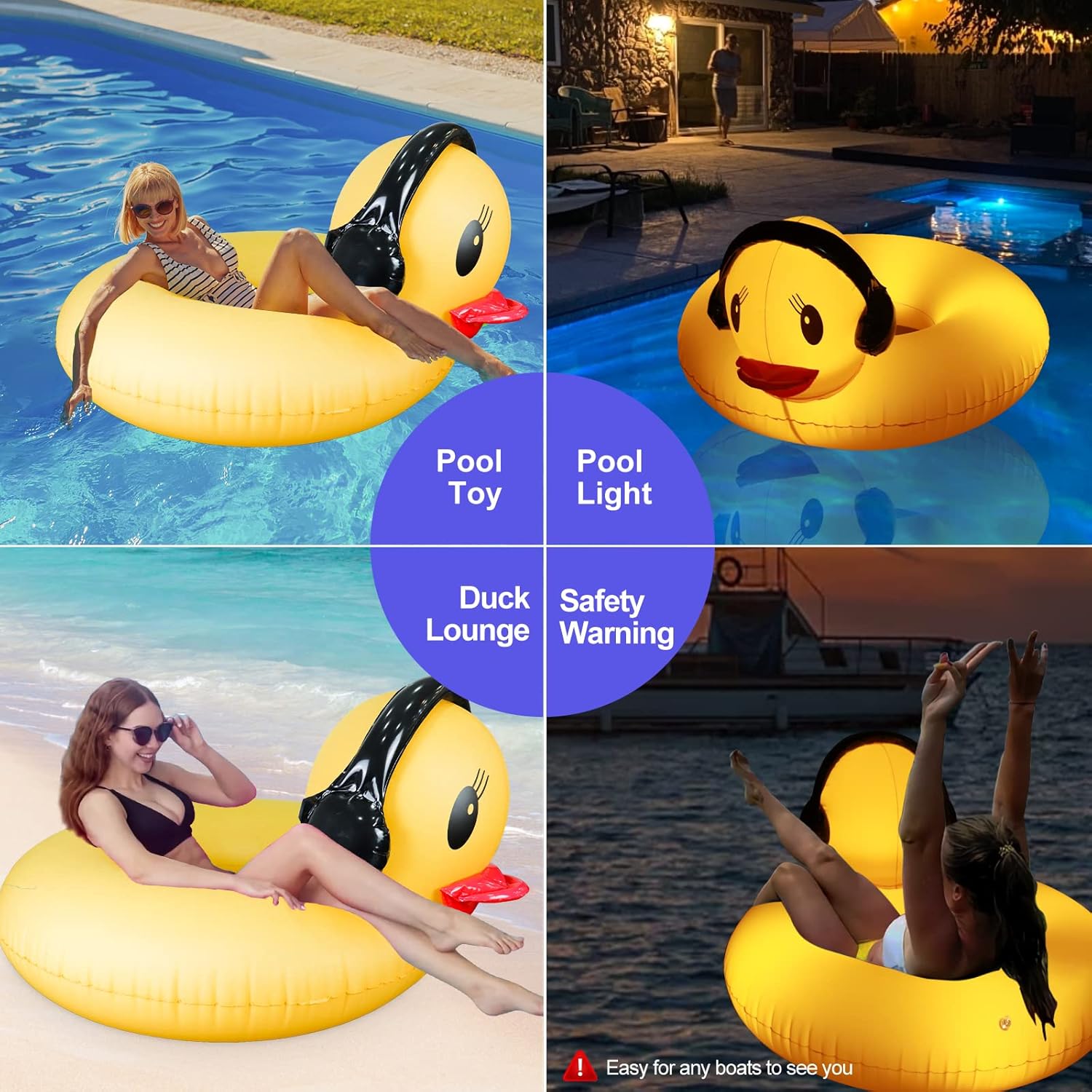 Detalle de DeeprBetter Pool Aufblasbarer Schwimmtier Gelbe Ente mit Licht, Solarbetrieben 107 cm –2-in-1 Poolschwimmer und Leuchte