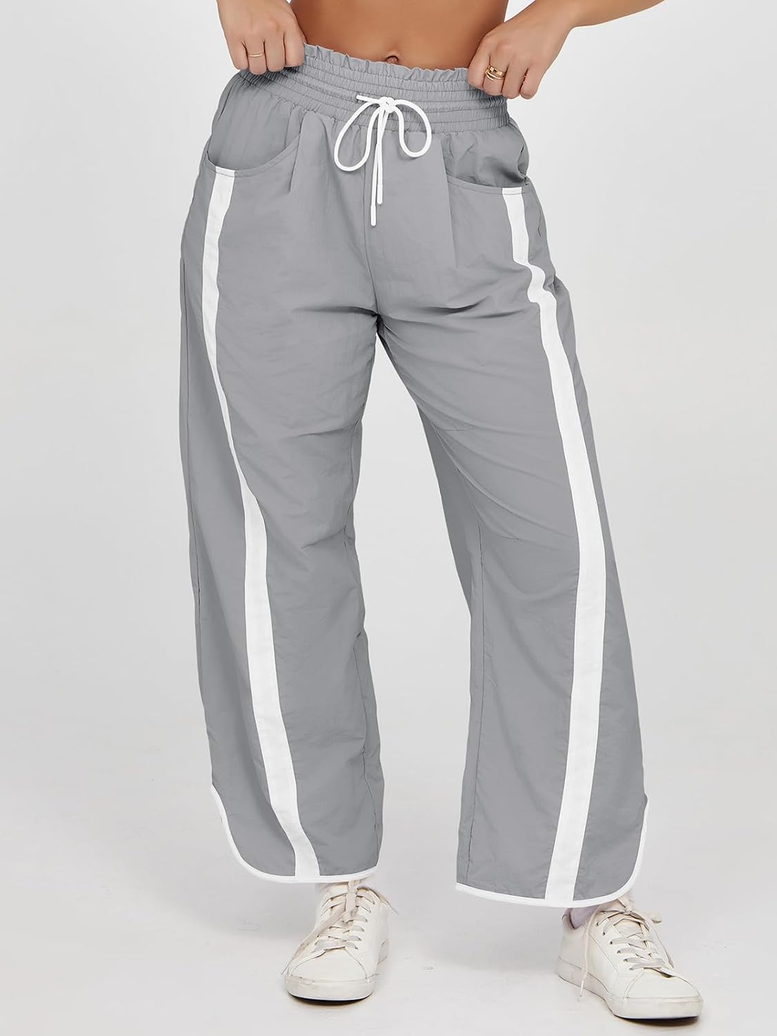 Thumbnail 1 de Fisoew Women's Baggy Wide Leg Pants with Drawstring Elastic Waist and Contrast Color Accents