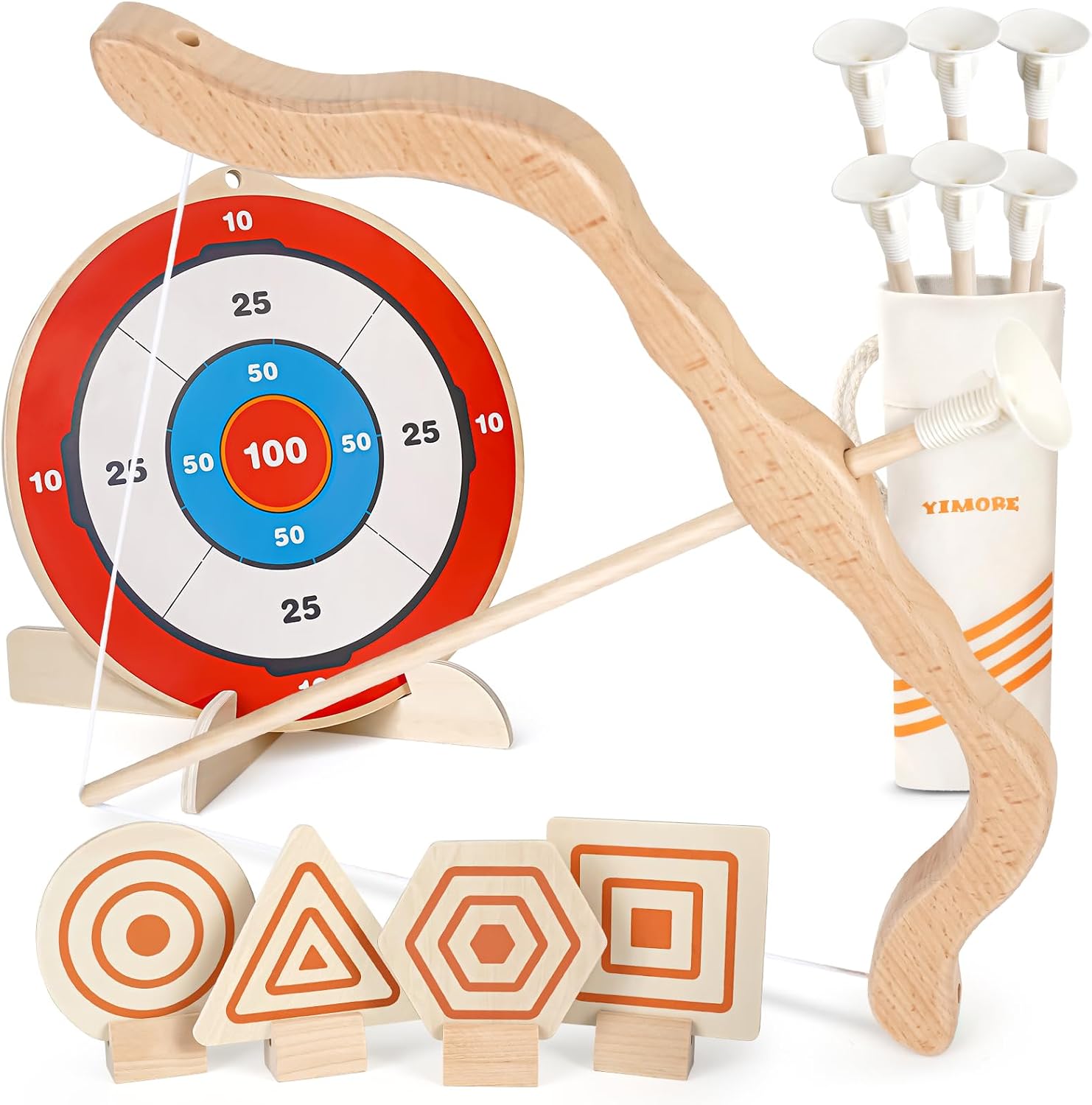 Detalle de YIMORE Set Arc e Frecce per Bambini – Tiro con l’Arco in Legno con Frecce a Ventosa e Bersagli (3+)
