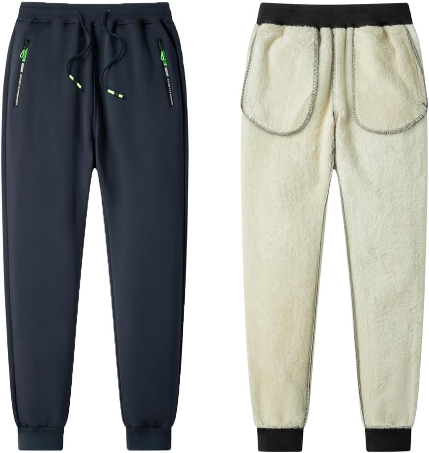 Detalle de ZOXOZ Pantalon de jogging homme hiver imperméable doublé polaire, cordon et poches zippées