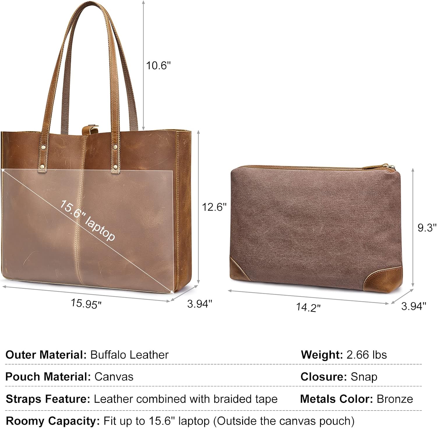 Detalle de S-ZONE Femme Sac à Main Vintage Crazy Horse Cuir Grand Shopper – polyvalent et organisé