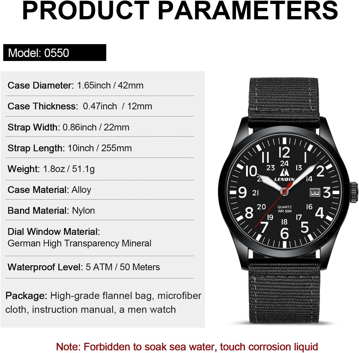 Thumbnail 4 de LN LENQIN 42 mm Militär Herren Uhr