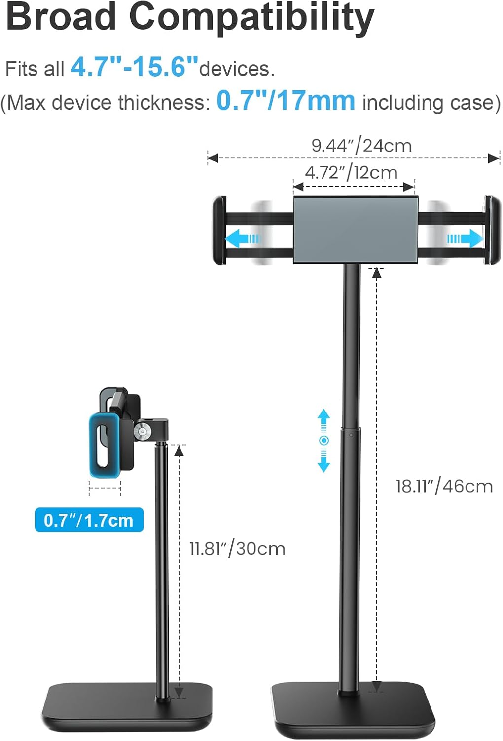 Thumbnail 2 de tounee Height Adjustable Tablet Stand with 1.6 kg Support – Portable, Ergonomic & Compatible for 11.9–39.6 cm devices