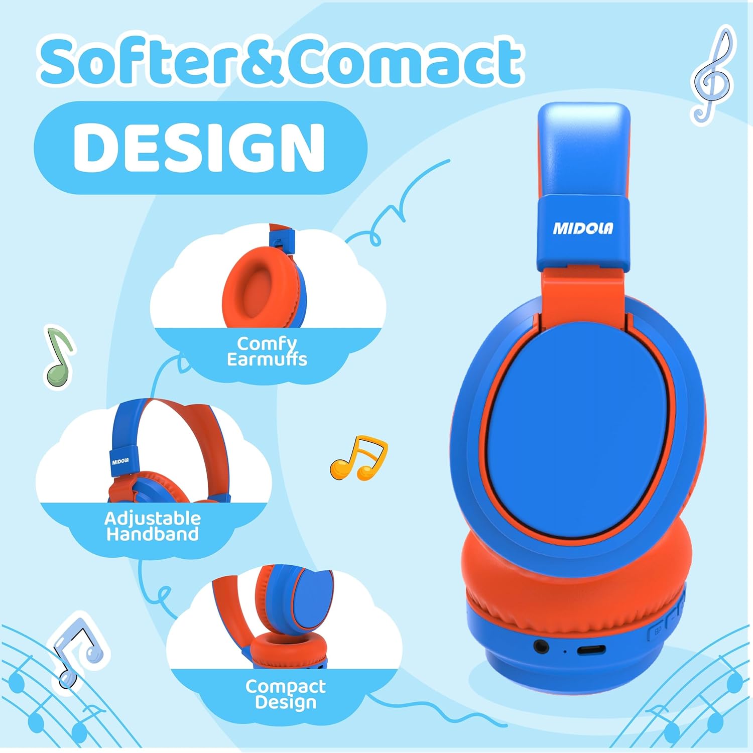 Thumbnail 5 de MIDOLA Kids Wireless Bluetooth Headphones with Safe Volume, 68H Play Time, Over-Ear Foldable Design