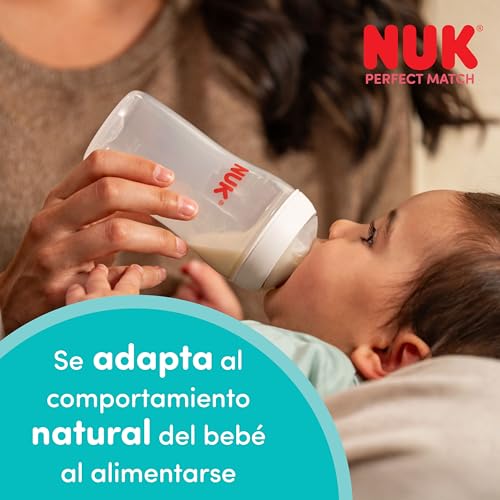 Detalle de NUK Perfect Match Set de 2 Biberones 260 ml con ventilación anticólico y control de temperatura