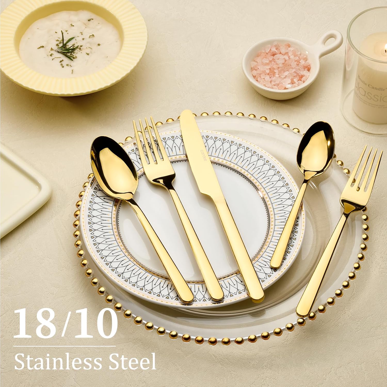 Detalle de CAROTE 20-Piece 18/10 Stainless Steel Flatware Set for 4