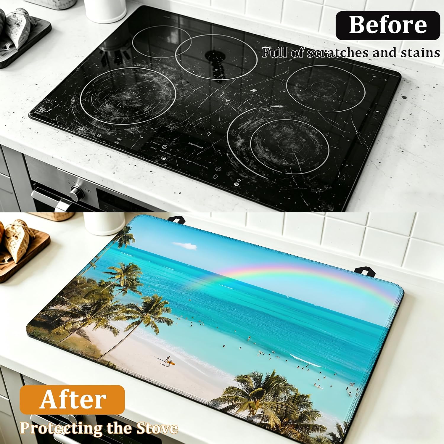 Detalle 2 de YIKTI Tropical Palm Tree Stove Top Cover, 28 x 20 Inch Heat-Resistant Mat