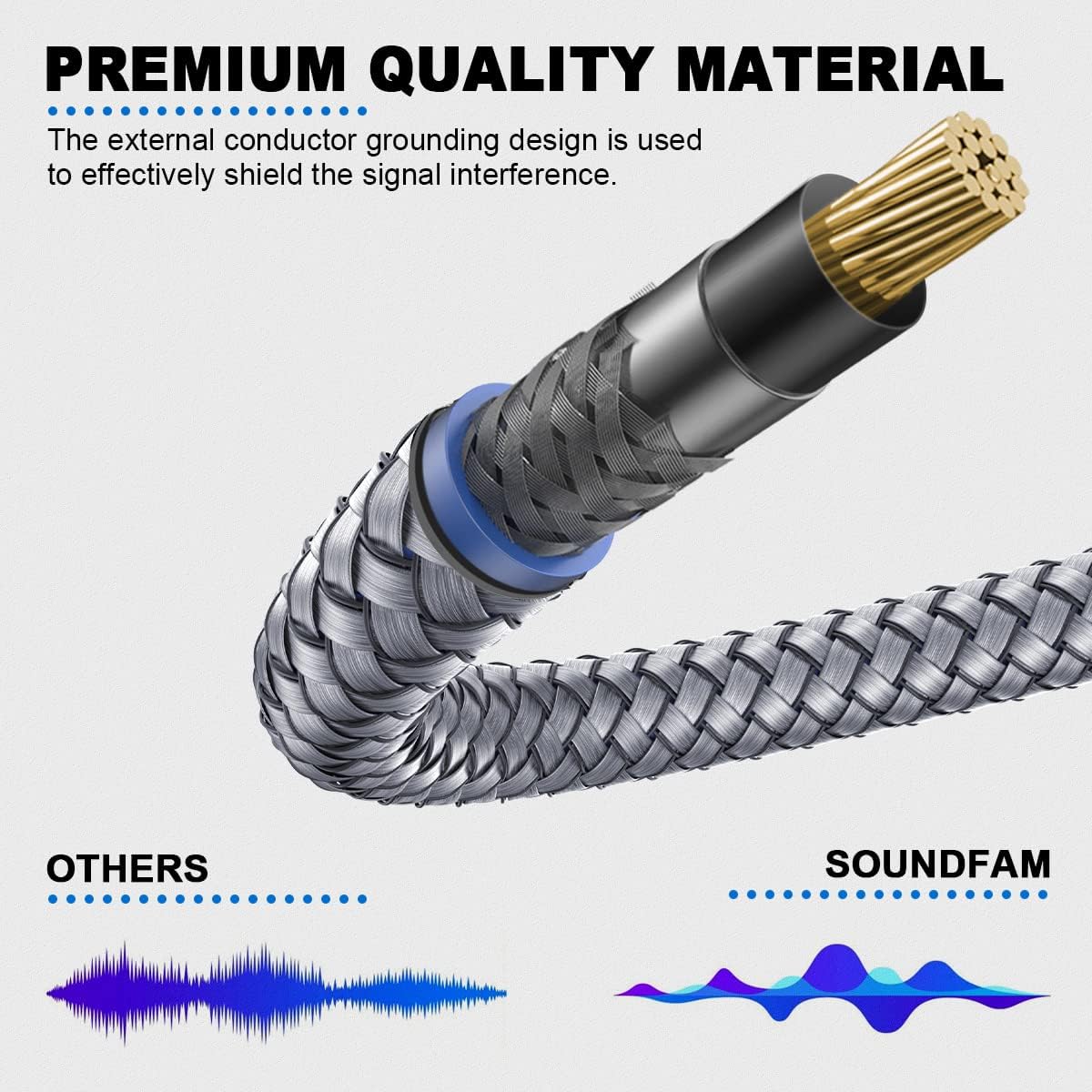 Thumbnail 4 de SOUNDFAM High-Performance RCA Subwoofer Cable 1m – 24K Gold Plated, 75Ω Coaxial, Dual Shielding
