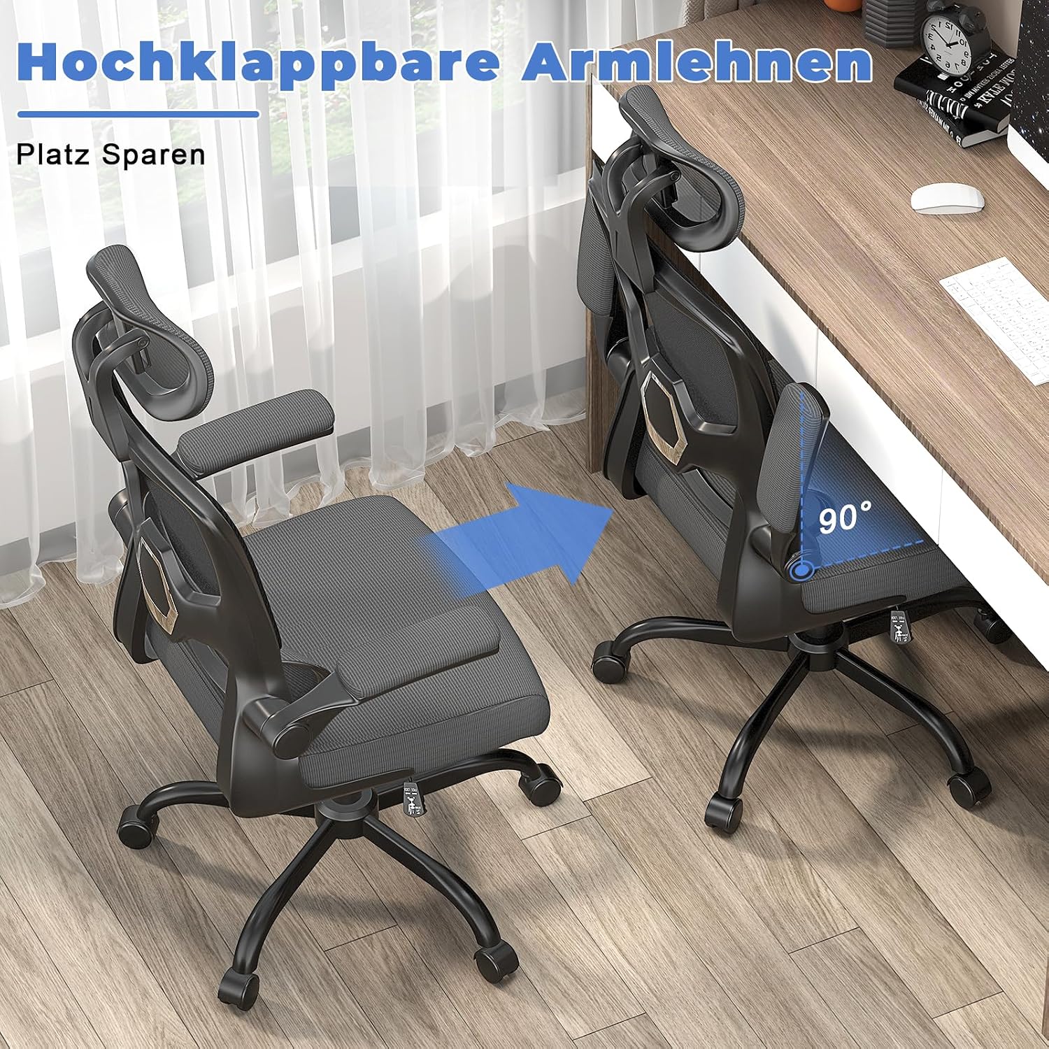 Thumbnail 5 de naspaluro Bürostuhl mit verstellbarer Kopfstütze, Lordosenstütze und Netzbezug (dunkelgrau)