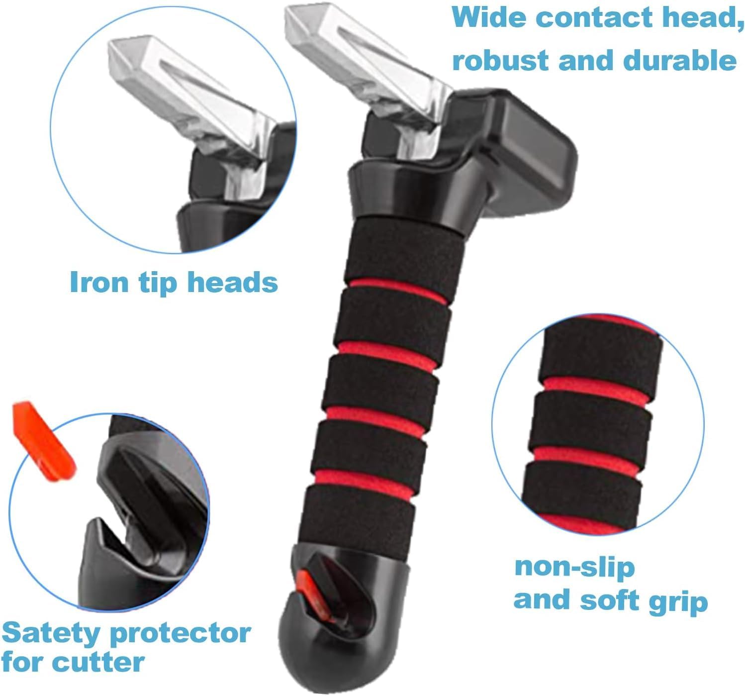 Thumbnail 1 de HoldOneLight 3-in-1 Car Door Assist Handle — 2 Pack (Red) with Window Breaker and Seatbelt Cutter