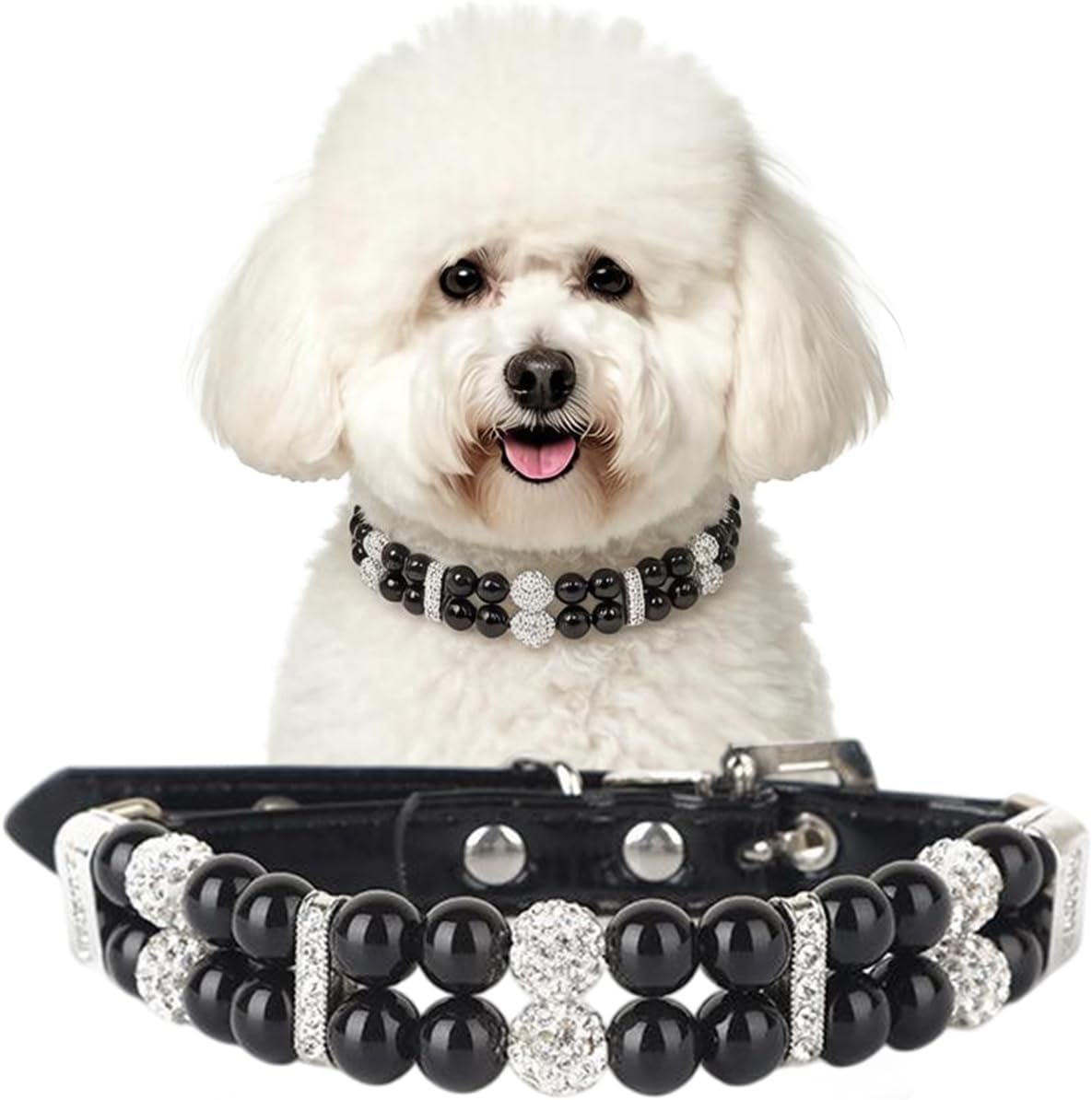 Thumbnail 6 de Pearl Dog Collar For Small Dogs by Hotlion – PU Leather Beaded Necklace with Rhinestones