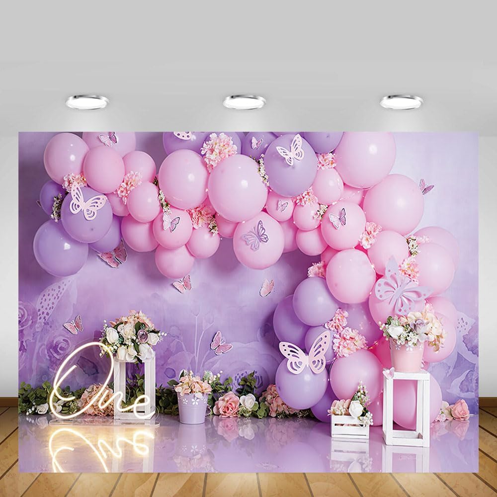 Thumbnail 3 de MEHOFOND 7x5ft Pink and Purple Birthday Backdrop