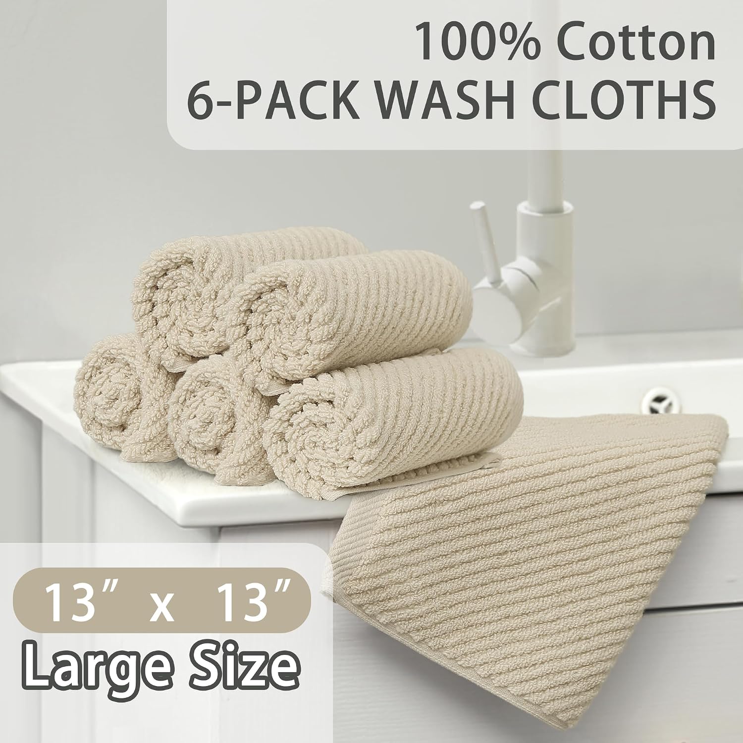 Thumbnail 2 de Cotton Washcloths 6PC 13x13" ⚙
