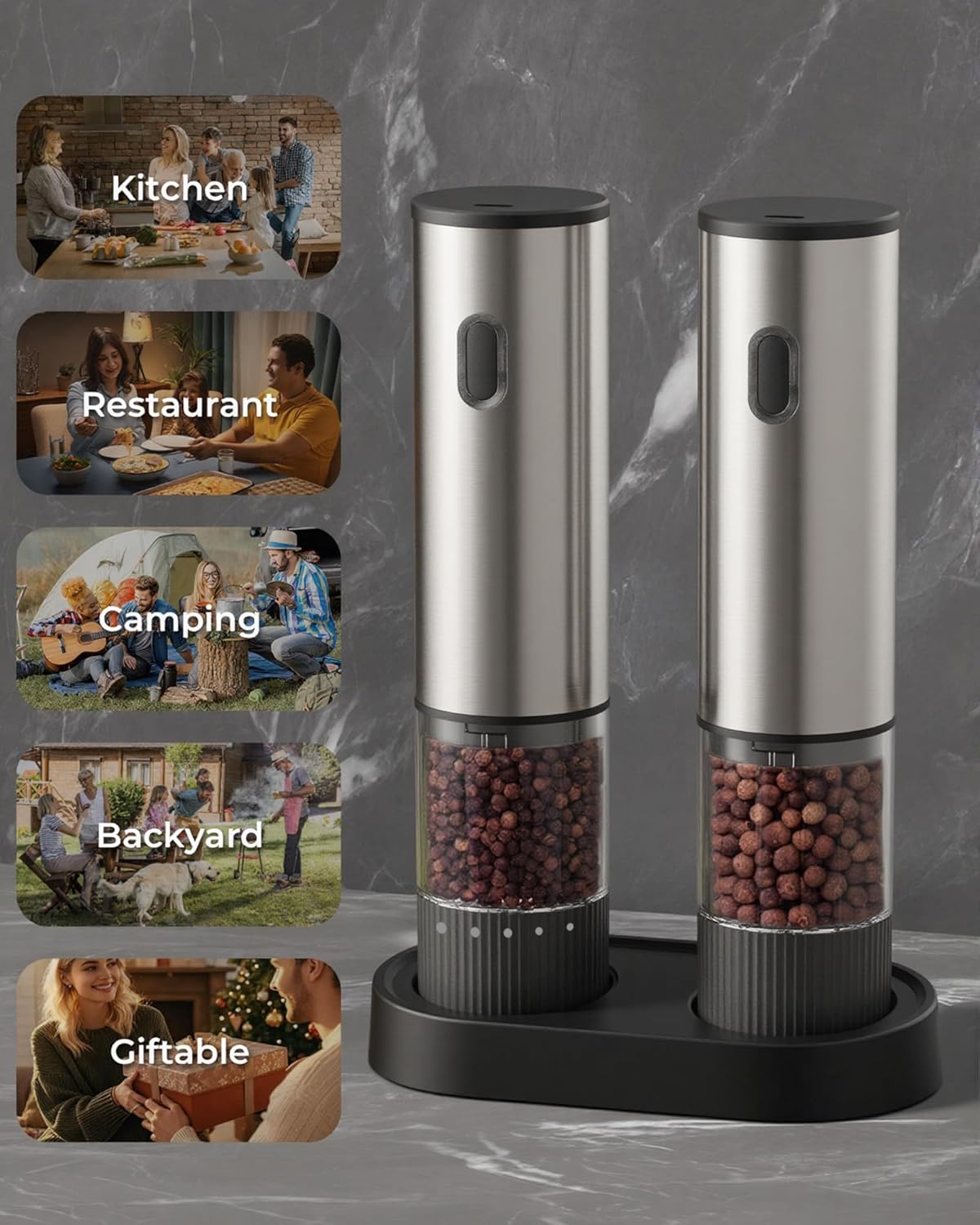 Thumbnail 5 de BZGG Electric Salt and Pepper Grinder Set (2 Pack) – Rechargeable, USB-C, Adjustable Coarseness