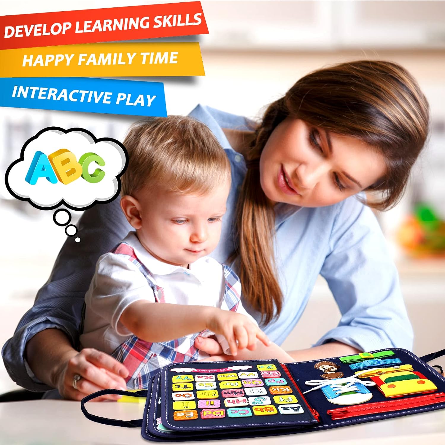 Thumbnail 5 de Qizfun Montessori Busy Board & Busy Book for Toddlers (Blue/P4) – Screen-Free Travel Sensory Learning Toy