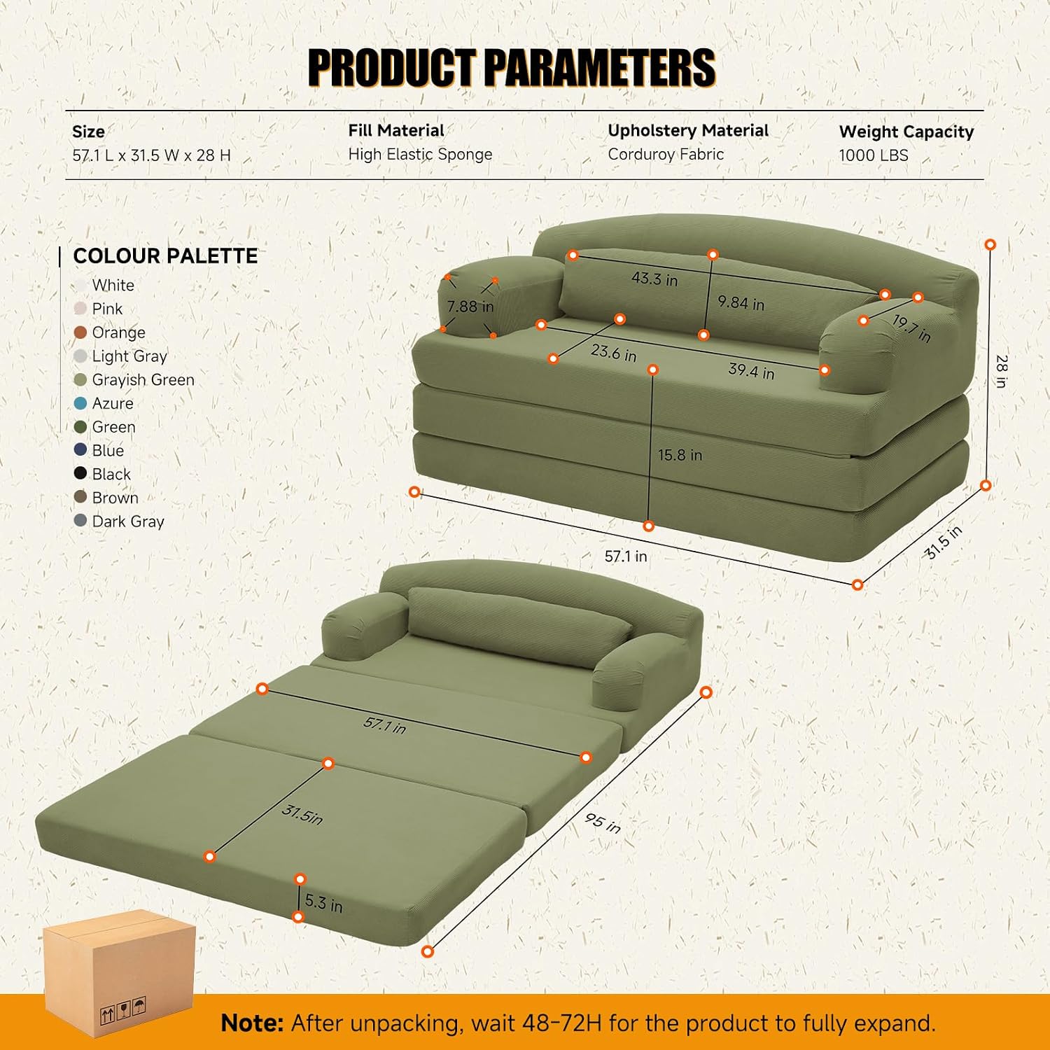 Detalle de Vivaflex Trifold Sofa Bed 57.1-Inch