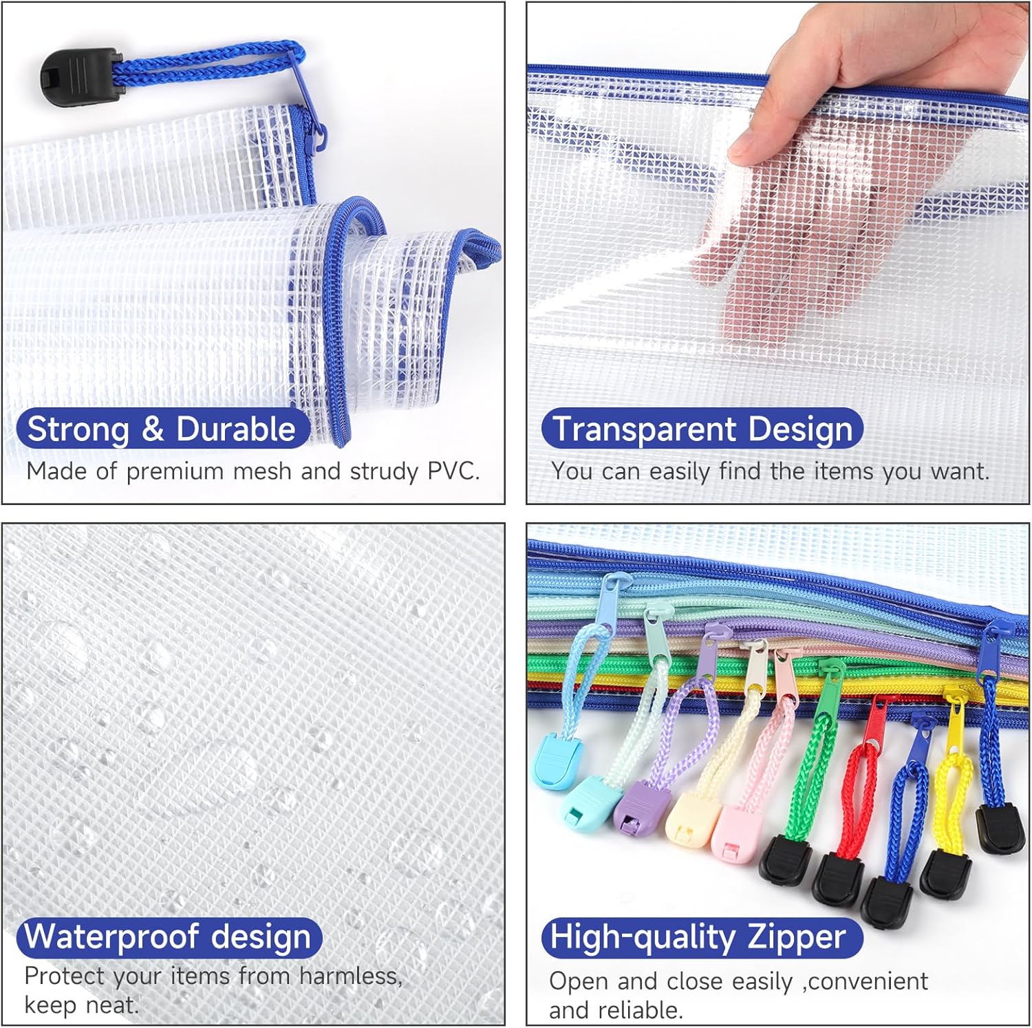 Thumbnail 2 de Mutsitaz 10er Set Dokumententaschen A5 mit Reißverschluss – wasserdichter PVC-Beutel in 10 Farben