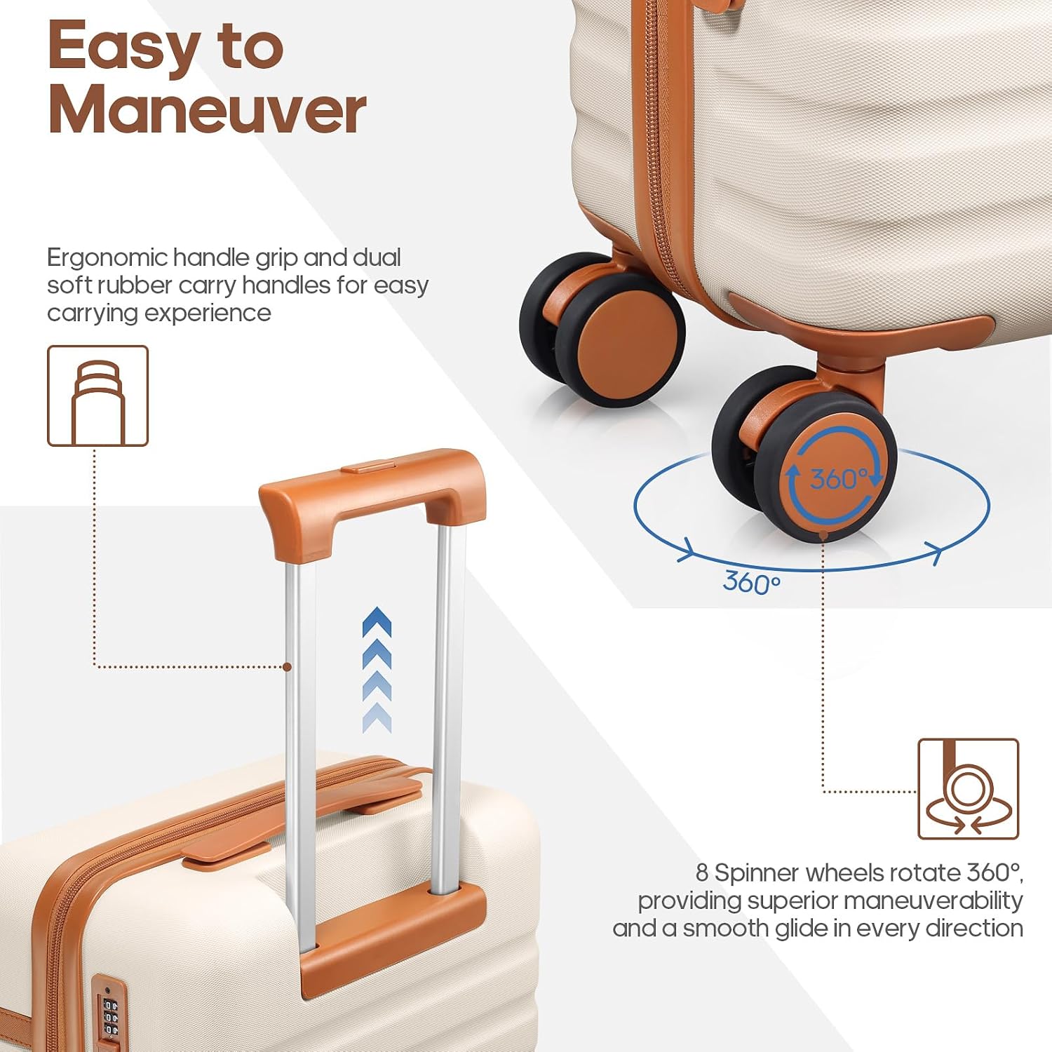 Thumbnail 2 de UKEIN 3-Piece Luggage Set: 20-Inch Carry-On with TSA Lock and Travel Backpack (Beige)