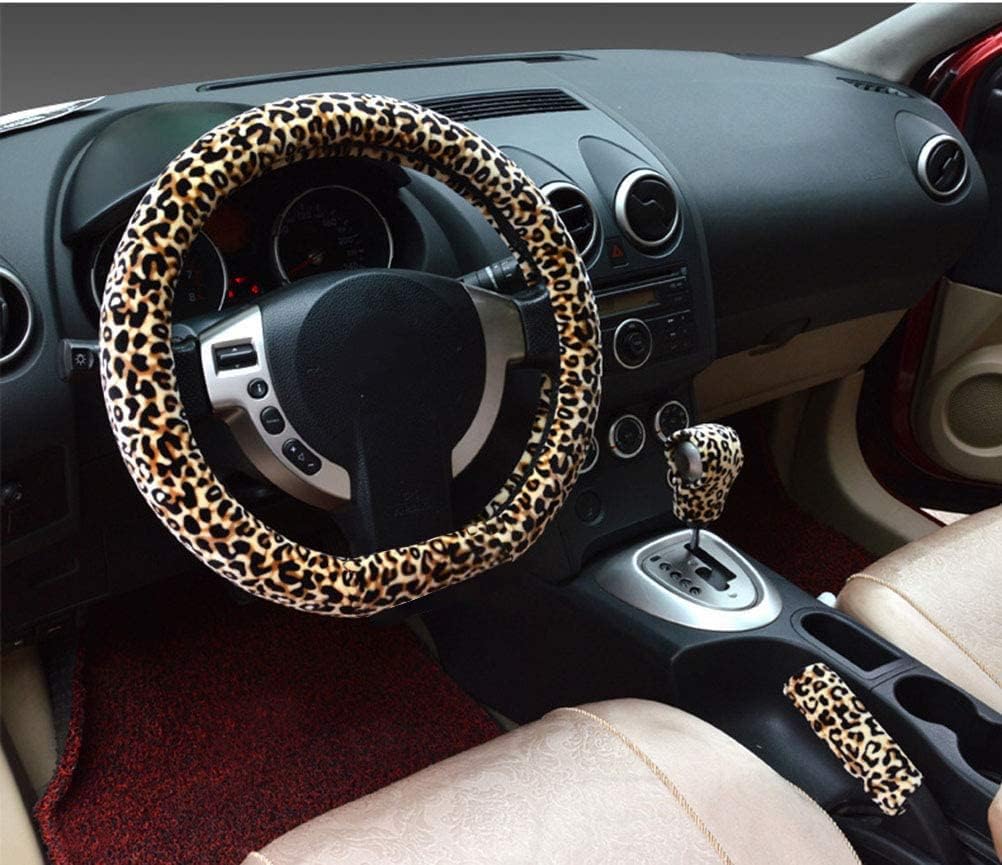 Thumbnail 6 de 3 in 1 Soft Leopard Car Steering Wheel Cover, Handbrake Grip & Gear Shift Collar (Red, Standard) — Warm Winter Accessory