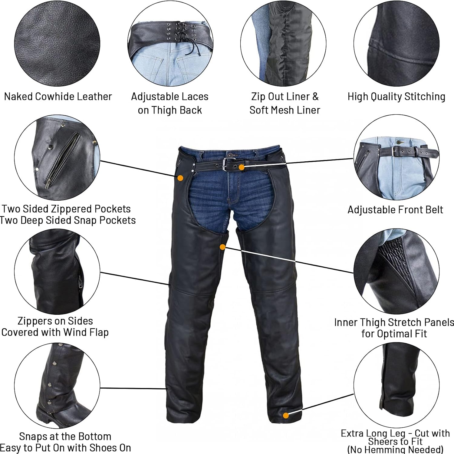Detalle 2 de Dream Apparel Motorcycle Chaps in Leather