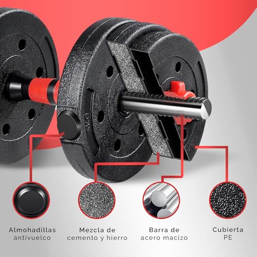Thumbnail 6 de JUPPLIES Juego de Mancuernas Ajustables 2 en 1 – Kit 20 kg con Barra Recta, Discos Recubiertos y Agarre Antideslizante