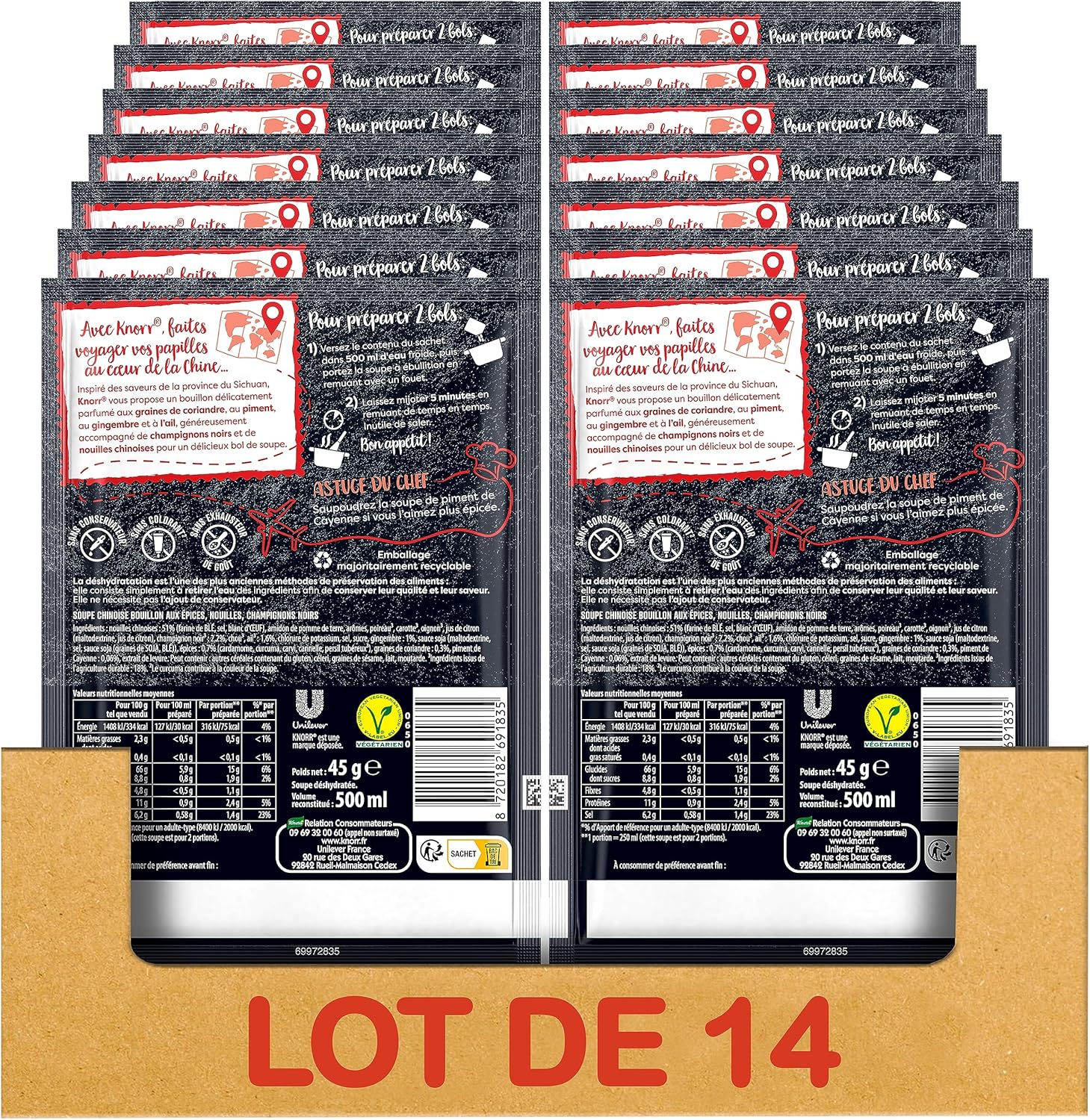 Detalle 2 de Knorr Soupe Déshydratée Chinoise 45g – Lot de 14