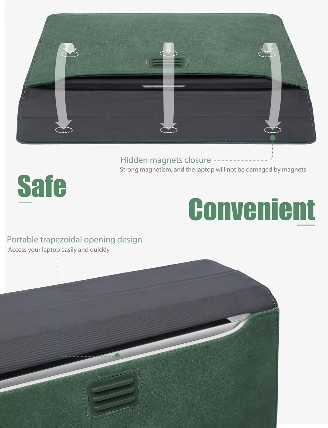 Thumbnail 3 de HYZUO 15-16 Inch Laptop Sleeve Case with Adjustable Stand – Midnight Green (A3428/A3429) for MacBook Pro 16 and 15, Dell XPS 15, HP Envy 15.6