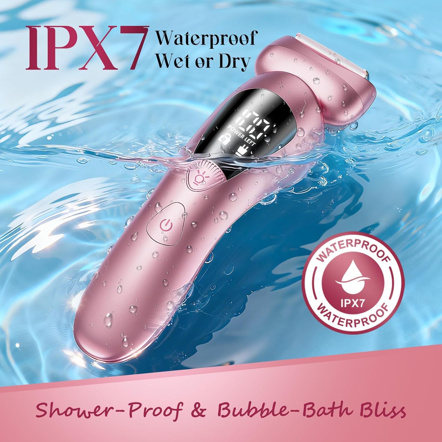 Thumbnail 5 de rategist Lady Cordless Electric Razors for Women (Rechargeable Bikini Trimmer) — IPX7 Waterproof, LED Display, Light Pink