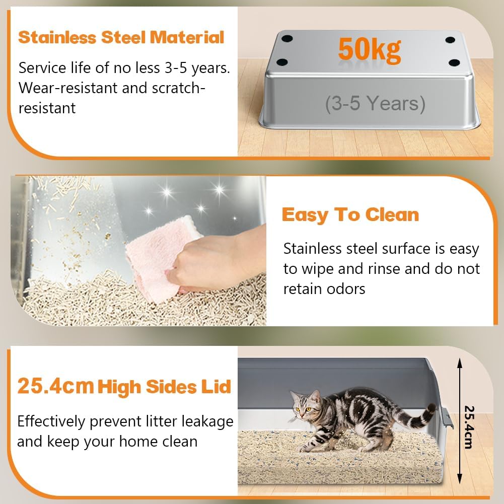 Detalle 2 de Vivifying Stainless Steel Cat Litter Tray XL for 8.2 kg cats 🐱