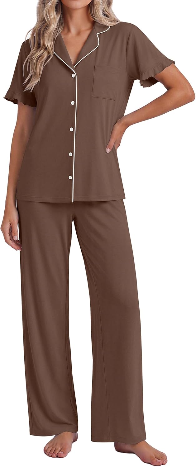 Detalle de Ekouaer Women's Pajama Set, Polyester-Spandex Blend