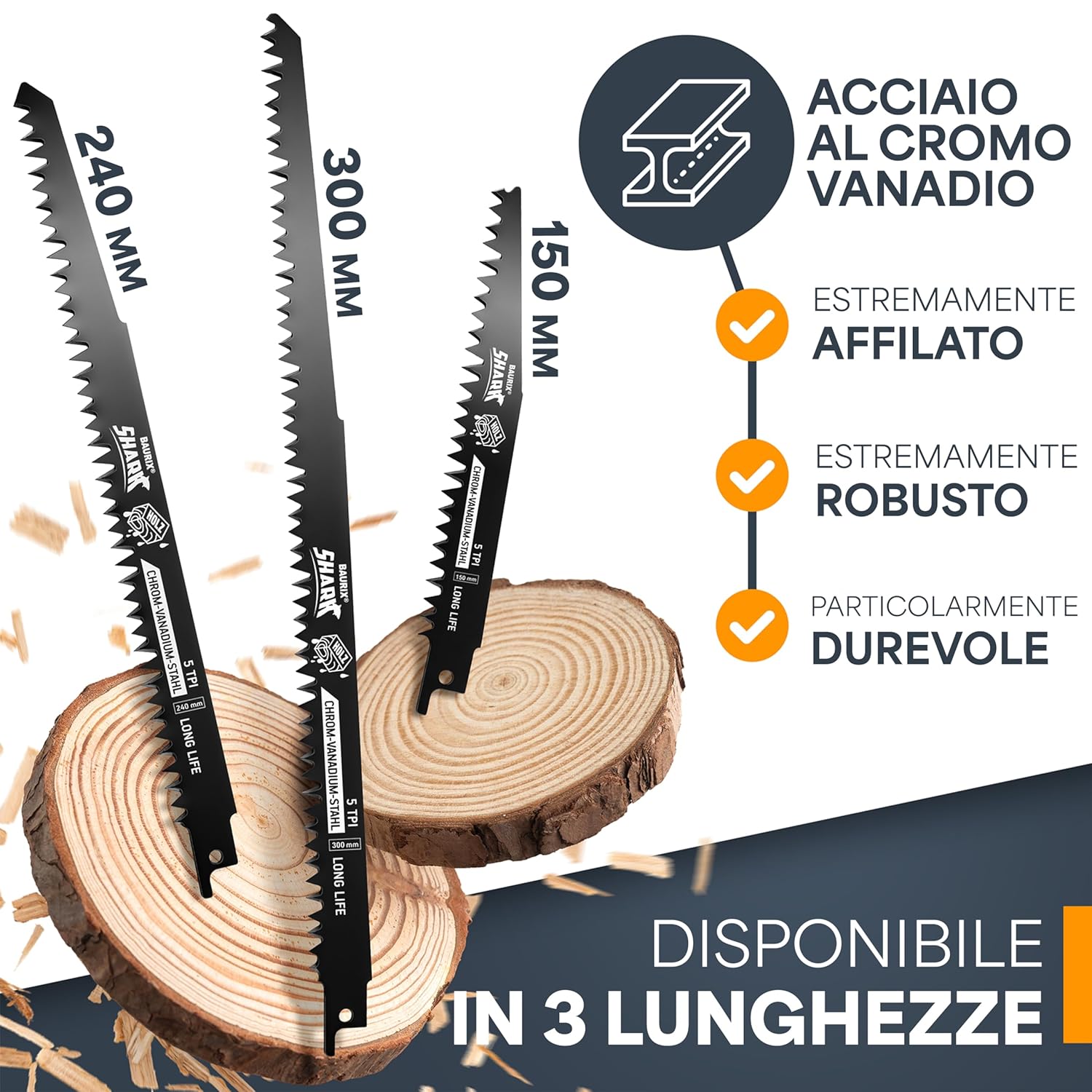 Thumbnail 3 de BAURIX Lame per Seghetto SHARK 300 mm – 5 pezzi, 5 TPI: taglio rapido e pulito del legno