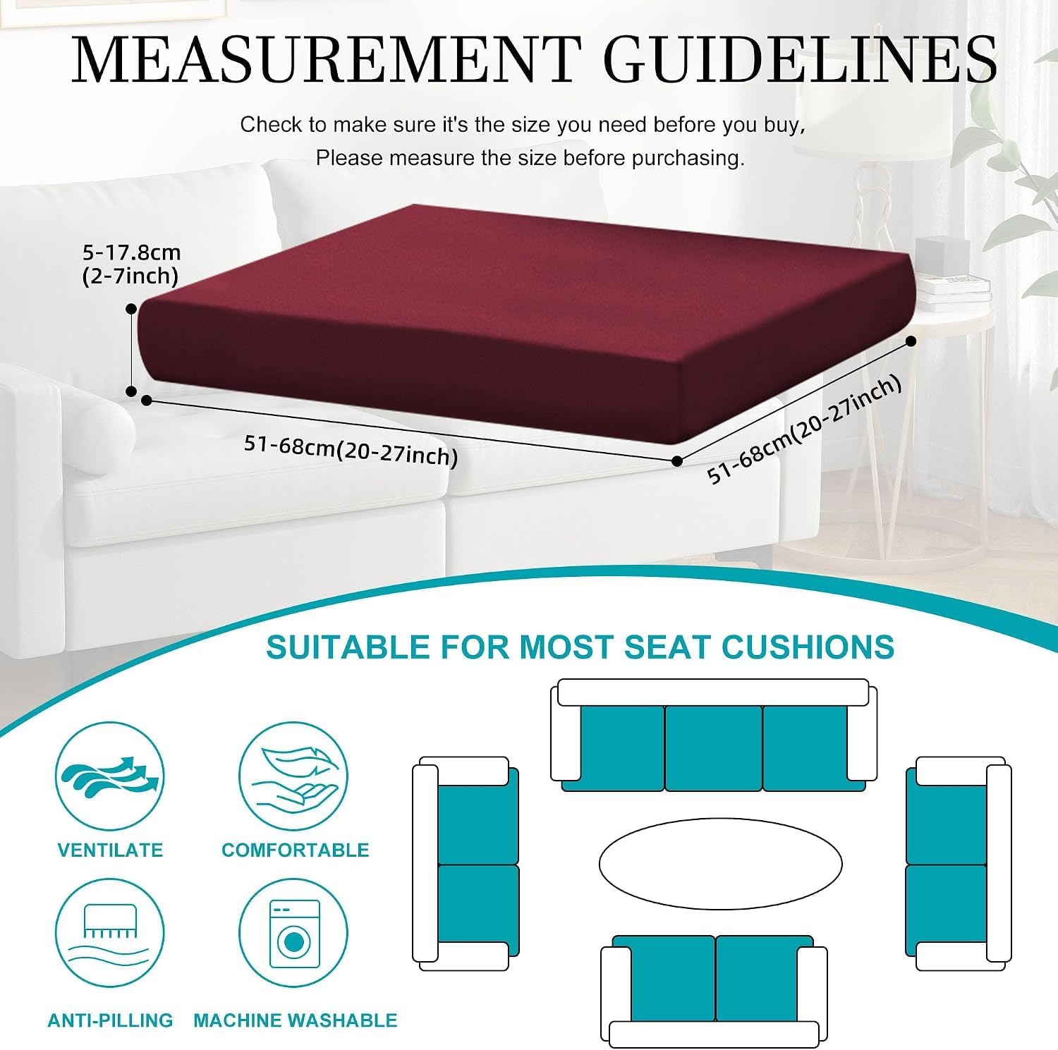 Detalle 2 de BIETYONE outdoor Outdoor Cushion Covers, 12-Piece Wine Red Stretch Set