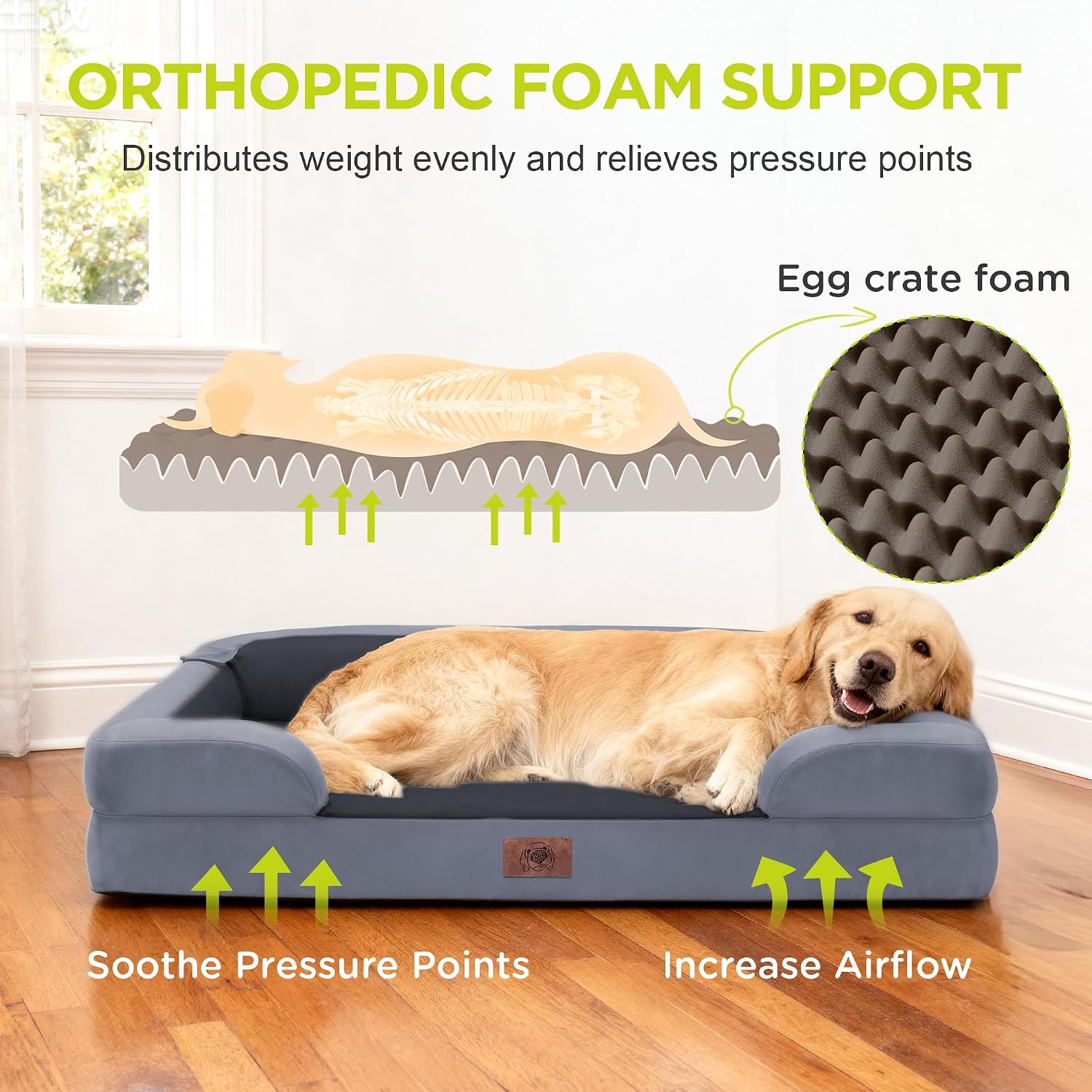 Detalle 2 de Song Puppy SP11 Large Dog Bed, Orthopedic Memory Foam Sofa, 36 x 27 in