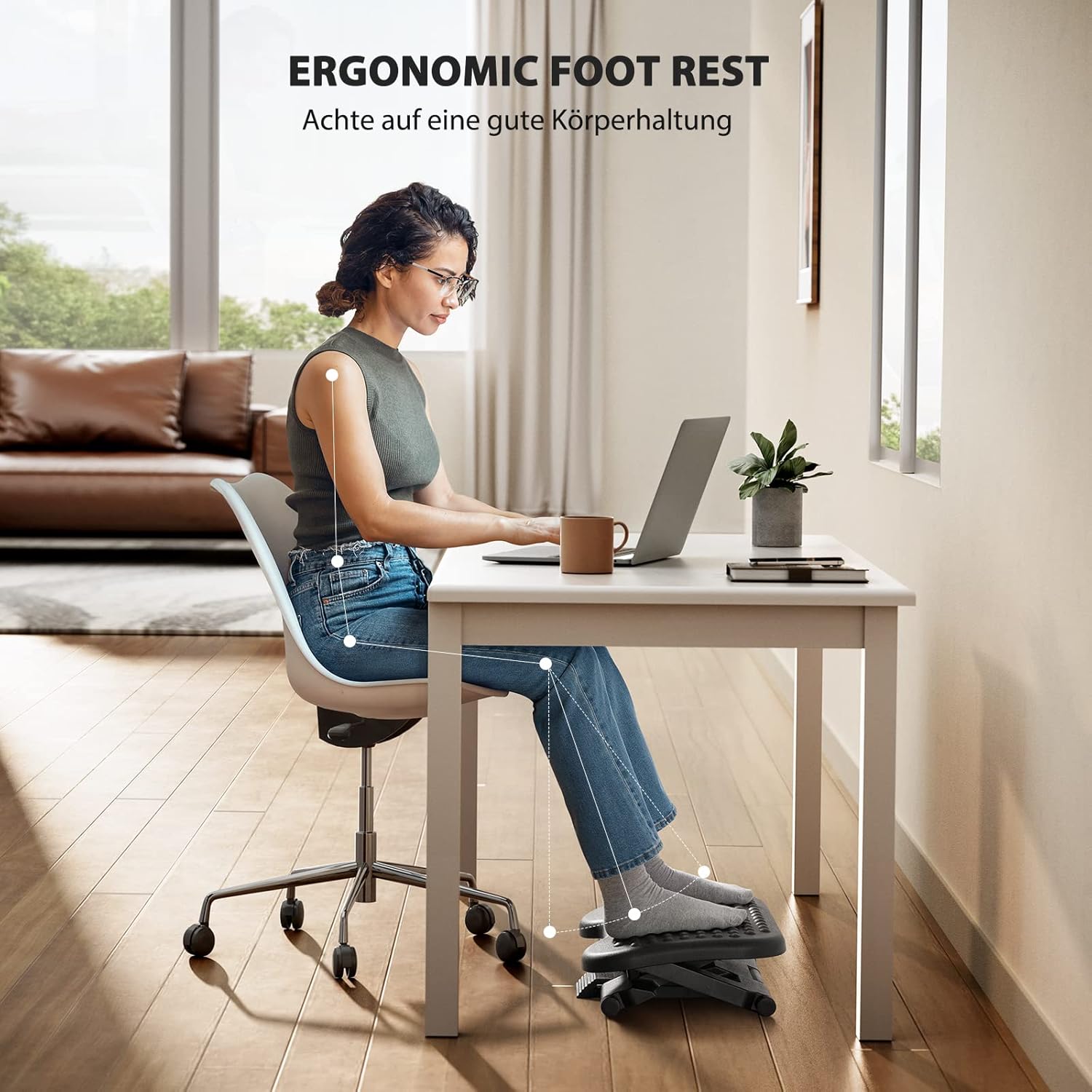 Detalle 2 de HUANUO Poggiapiedi Regolabile ergonomico 3 altezze