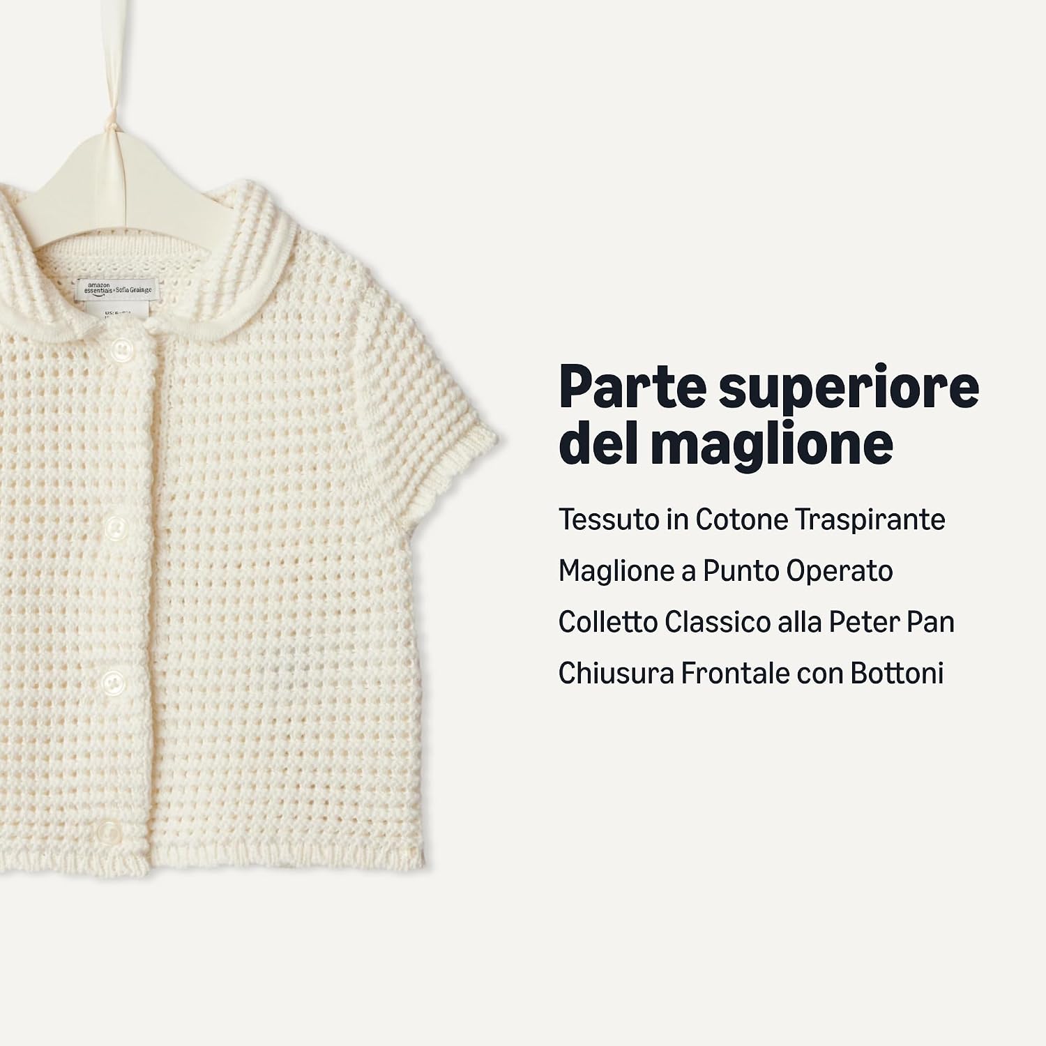Detalle de Amazon Essentials x Sofia Grainge Maglione in cotone con colletto Peter Pan per Bimba 0–24 mesi