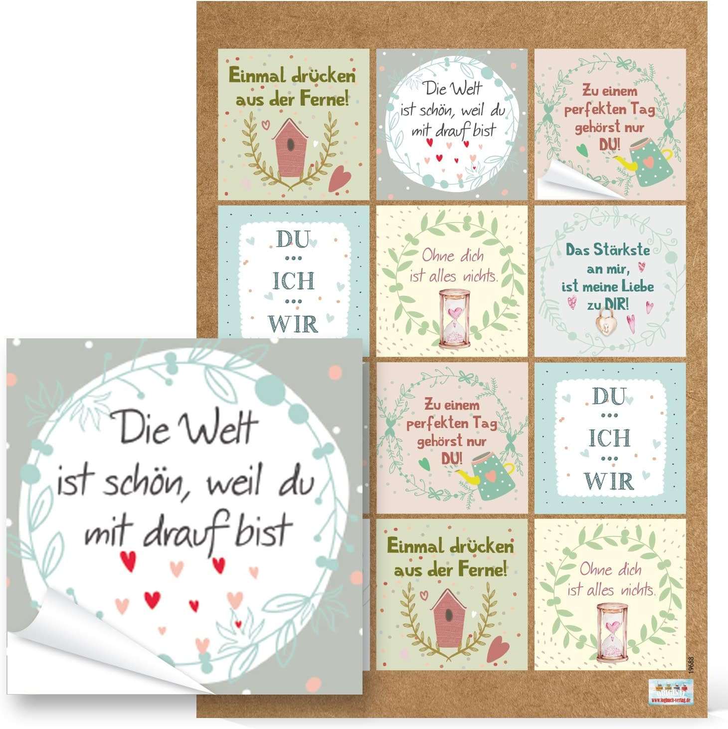 Detalle de Logbuch-Verlag: 24 adesivi motivazionali pastello 6x6 cm – confezione regalo