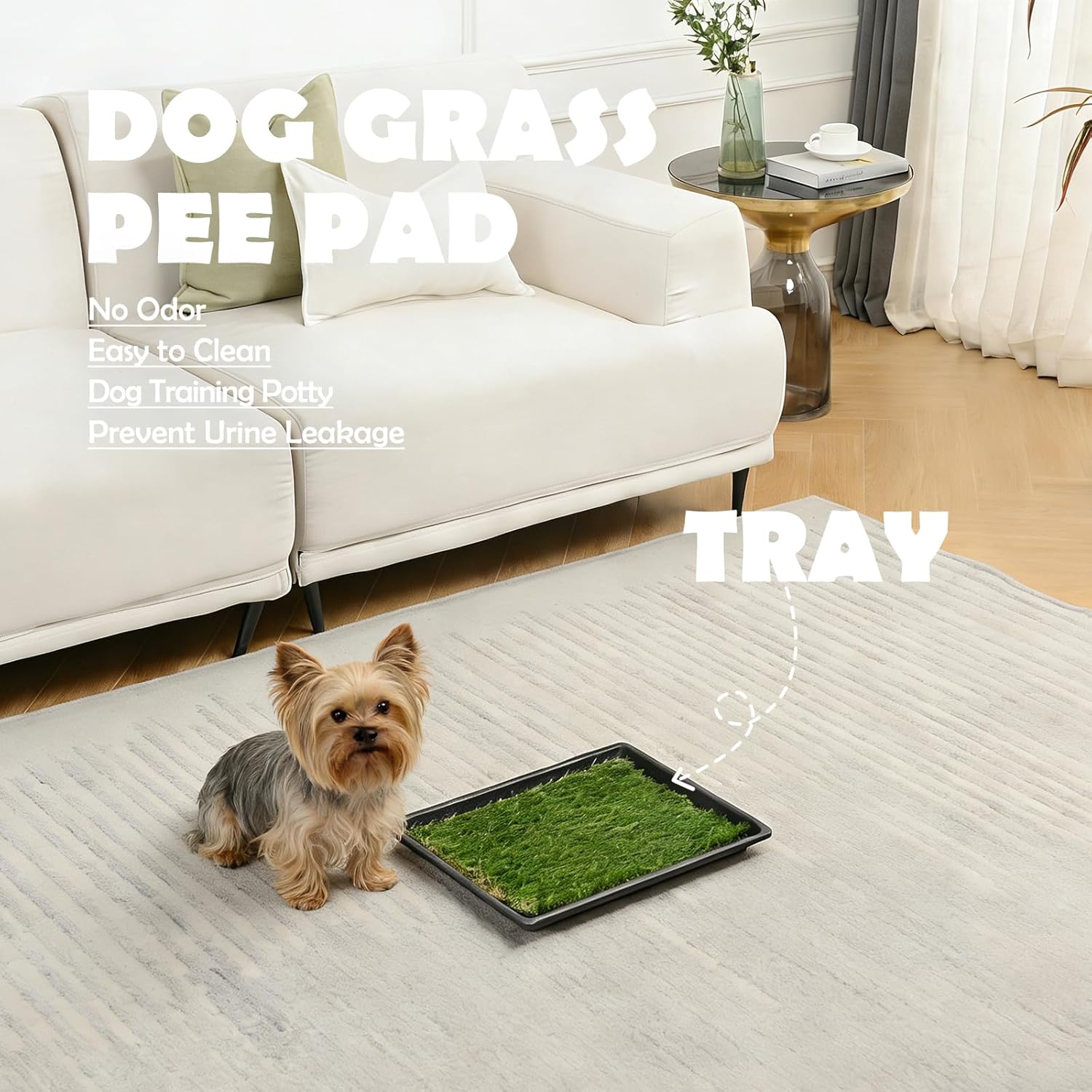 Detalle de MEEXPAWS Extra Kleine Hundetoilette aus Kunstrasen mit Tablett (44×34 cm) – für kleine Hunde bis 3 kg