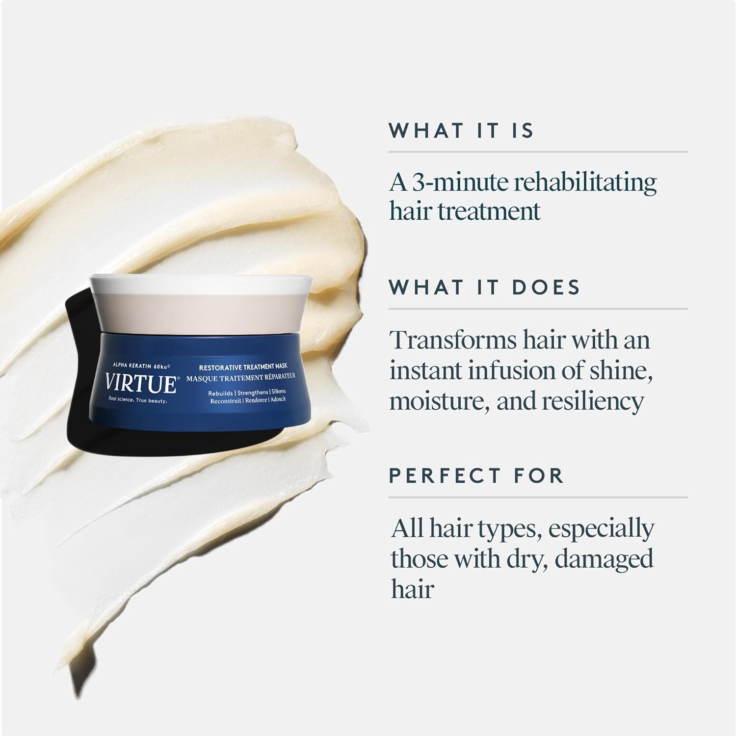 Detalle de Virtue Restorative Hair Mask with Keratin & Baobab Seed Oil — Deep Repair for Damaged Hair