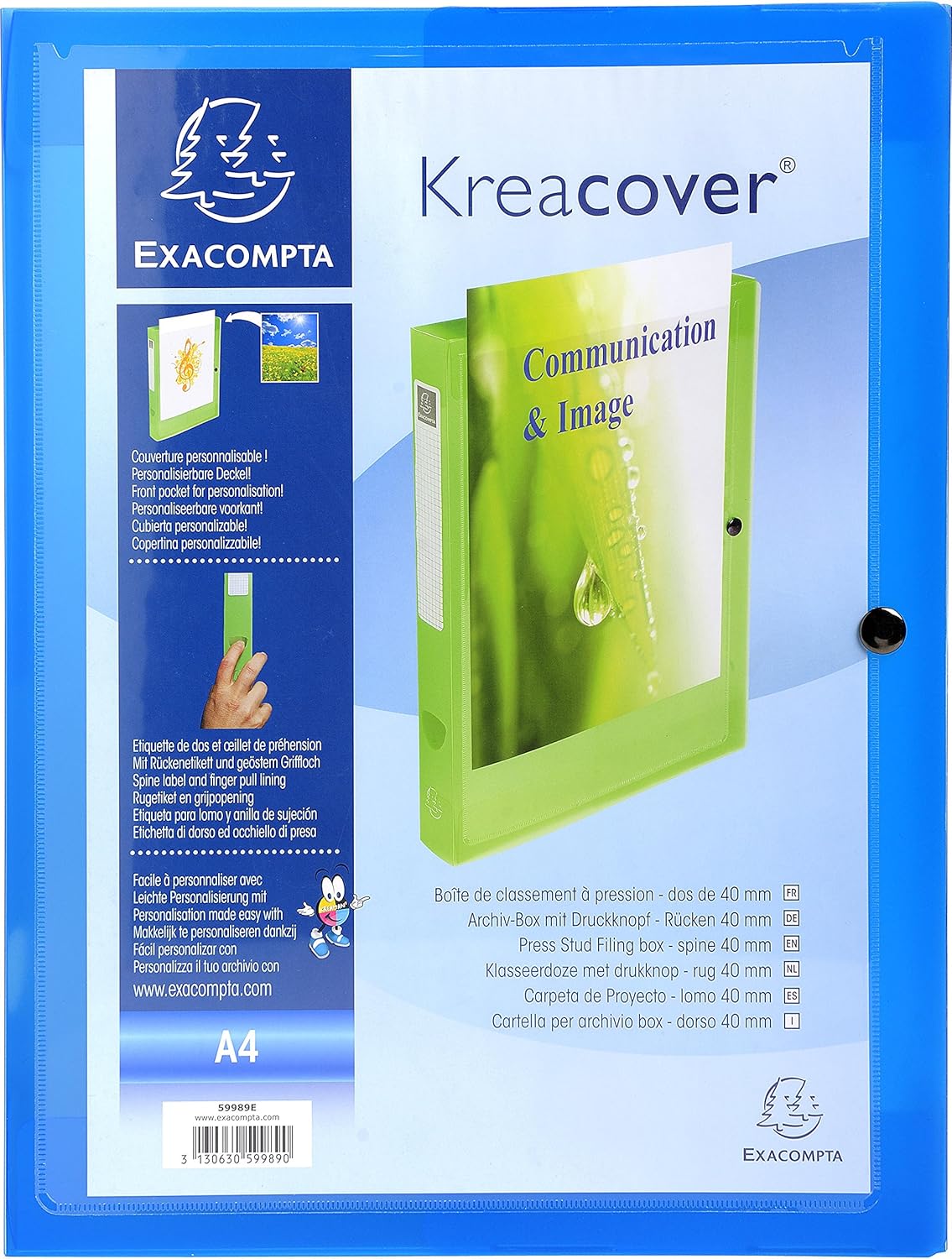 Thumbnail 1 de Exacompta 59982E – 5 boîtes de classement Kreacover, A4, 25x33 cm, bleu, dos 4 cm