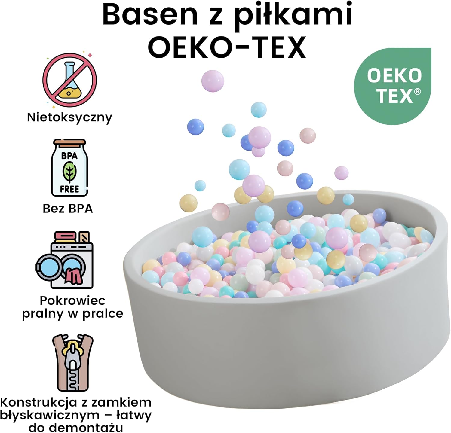 Thumbnail 6 de Zedachica Bällebad für Babys ab 1 Jahr, 80 x 30 cm Schaumstoff-Bällepool (Grau) – ohne Bälle